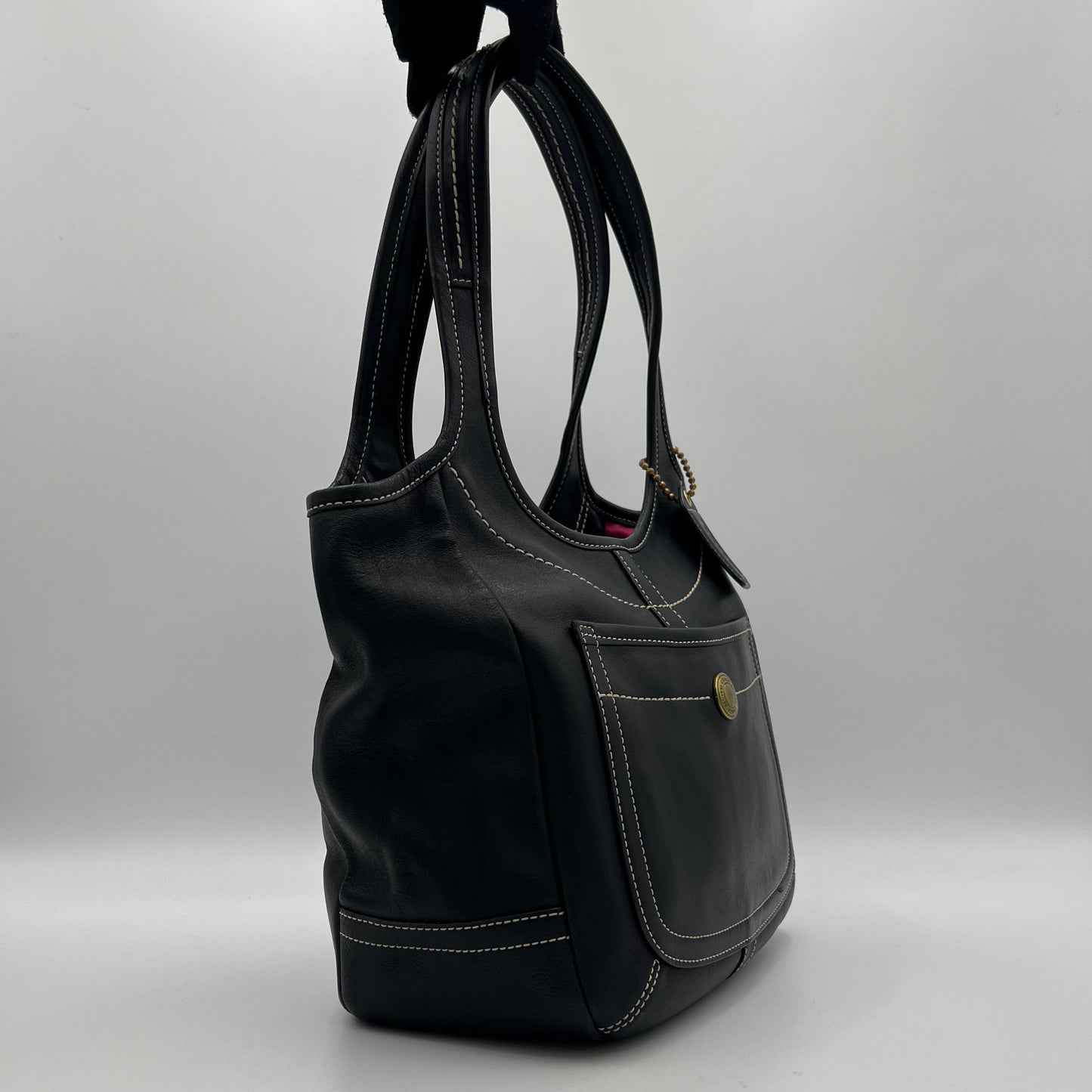 Coach Black Leather White Stitch Legacy Ergo Hobo Shoulder Bag