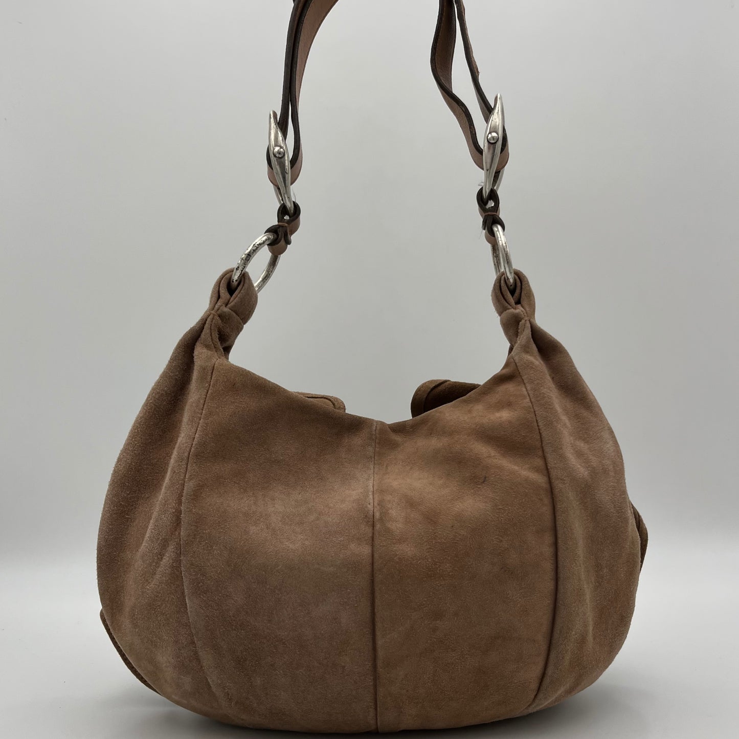 YSL Light Brown Suede Nadja Rose Petal Hobo Bag