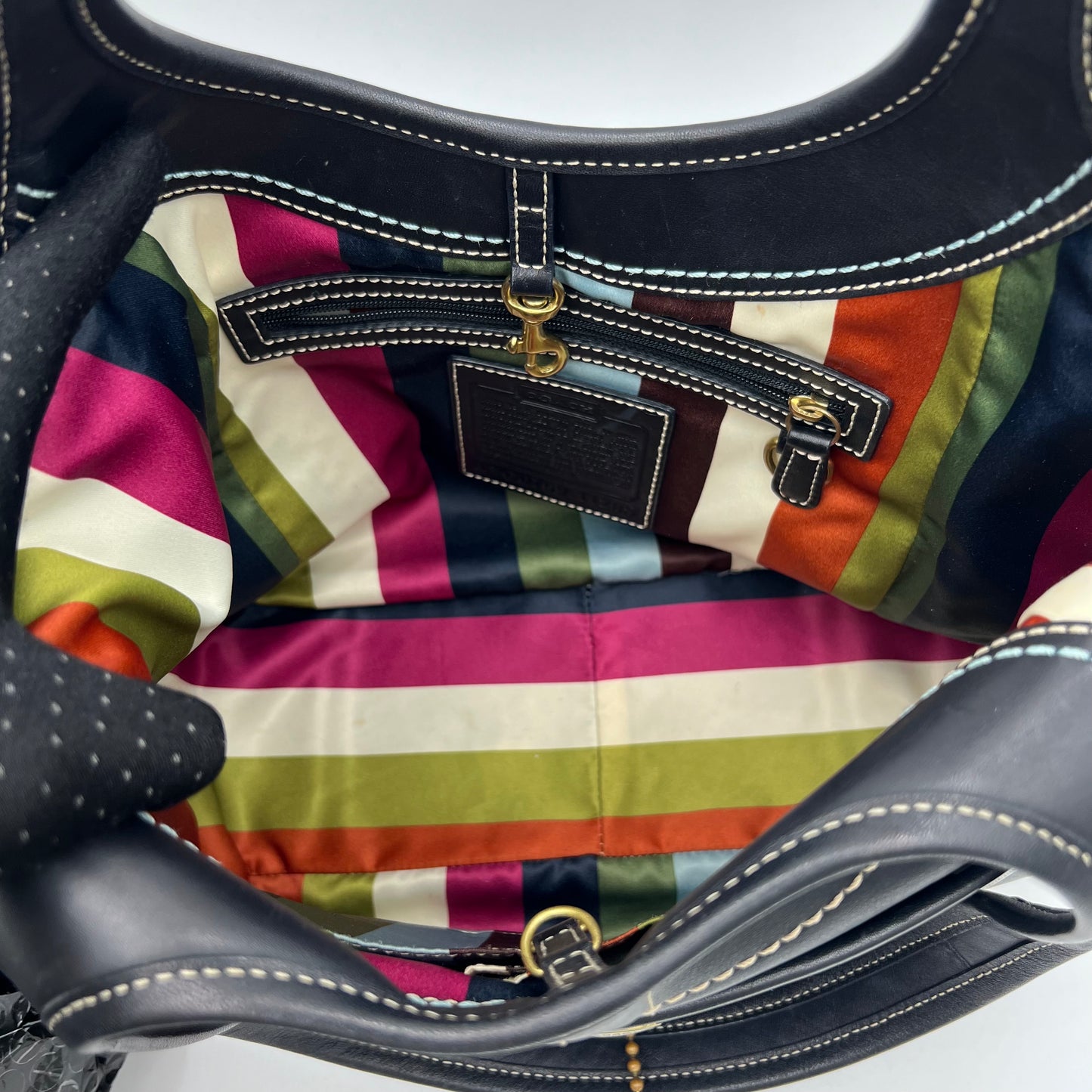 Coach Black Leather White Stitch Legacy Ergo Hobo Shoulder Bag