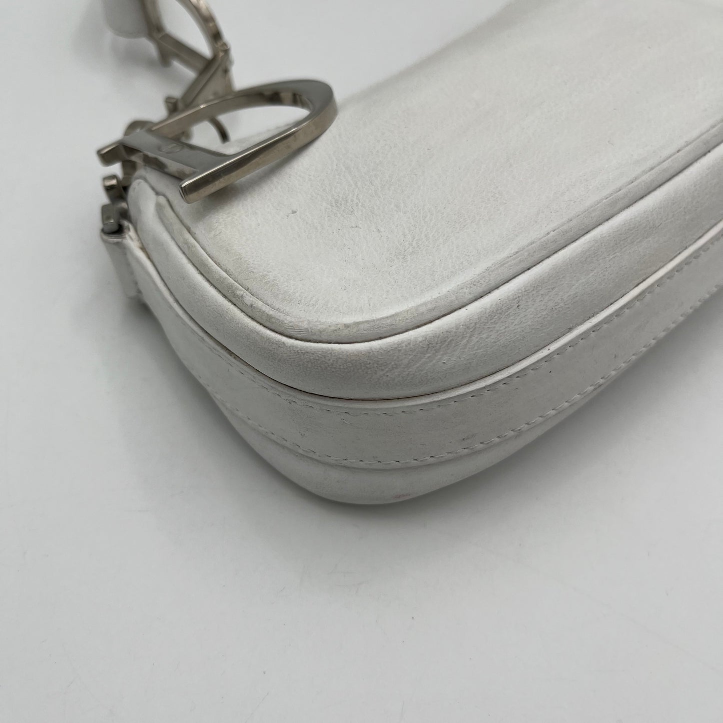 Christian Dior White Leather Logo Charm Pochette