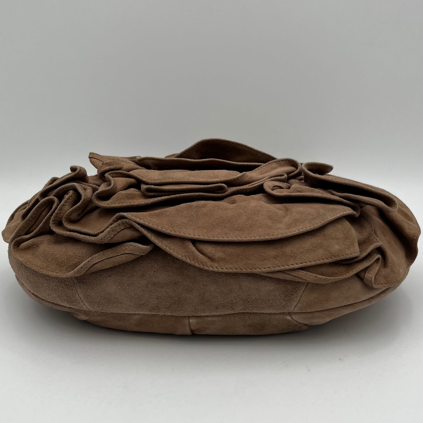 YSL Light Brown Suede Nadja Rose Petal Hobo Bag