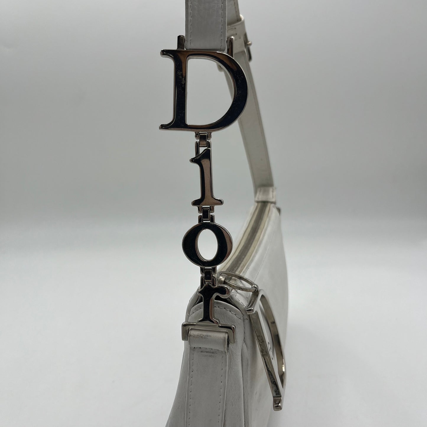 Christian Dior White Leather Logo Charm Pochette