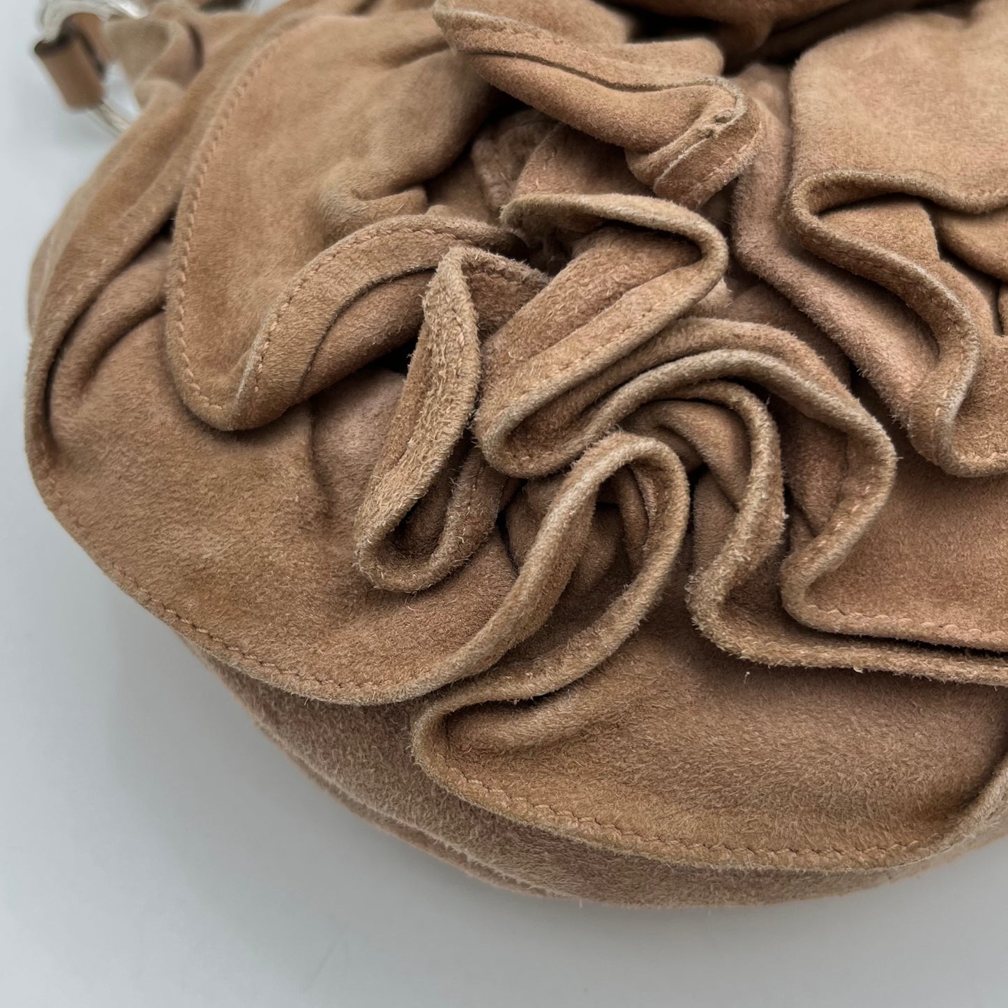 YSL Light Brown Suede Nadja Rose Petal Hobo Bag