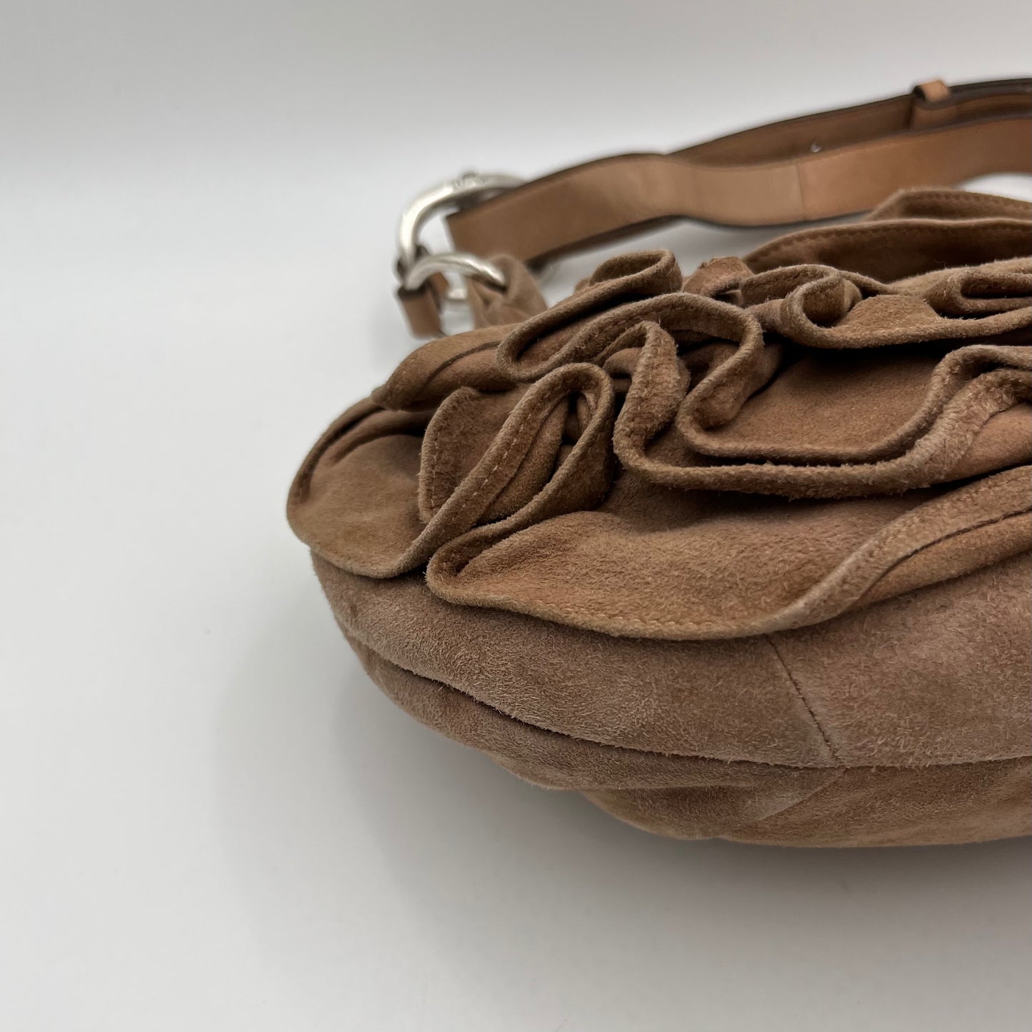 YSL Light Brown Suede Nadja Rose Petal Hobo Bag
