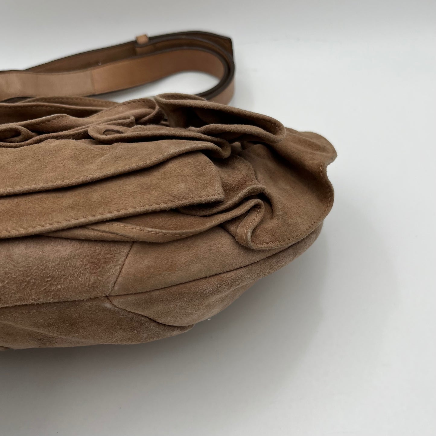 YSL Light Brown Suede Nadja Rose Petal Hobo Bag