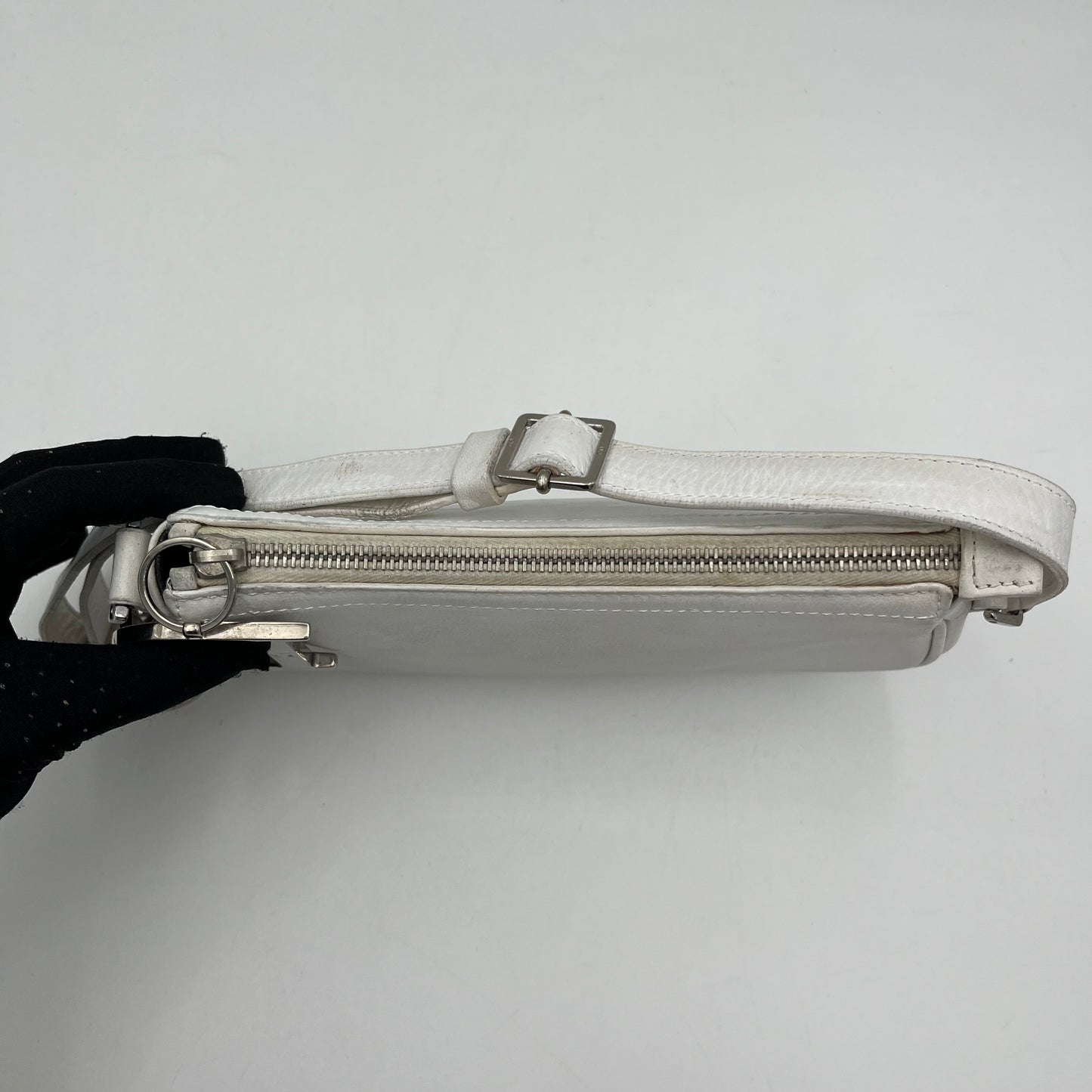 Christian Dior White Leather Logo Charm Pochette