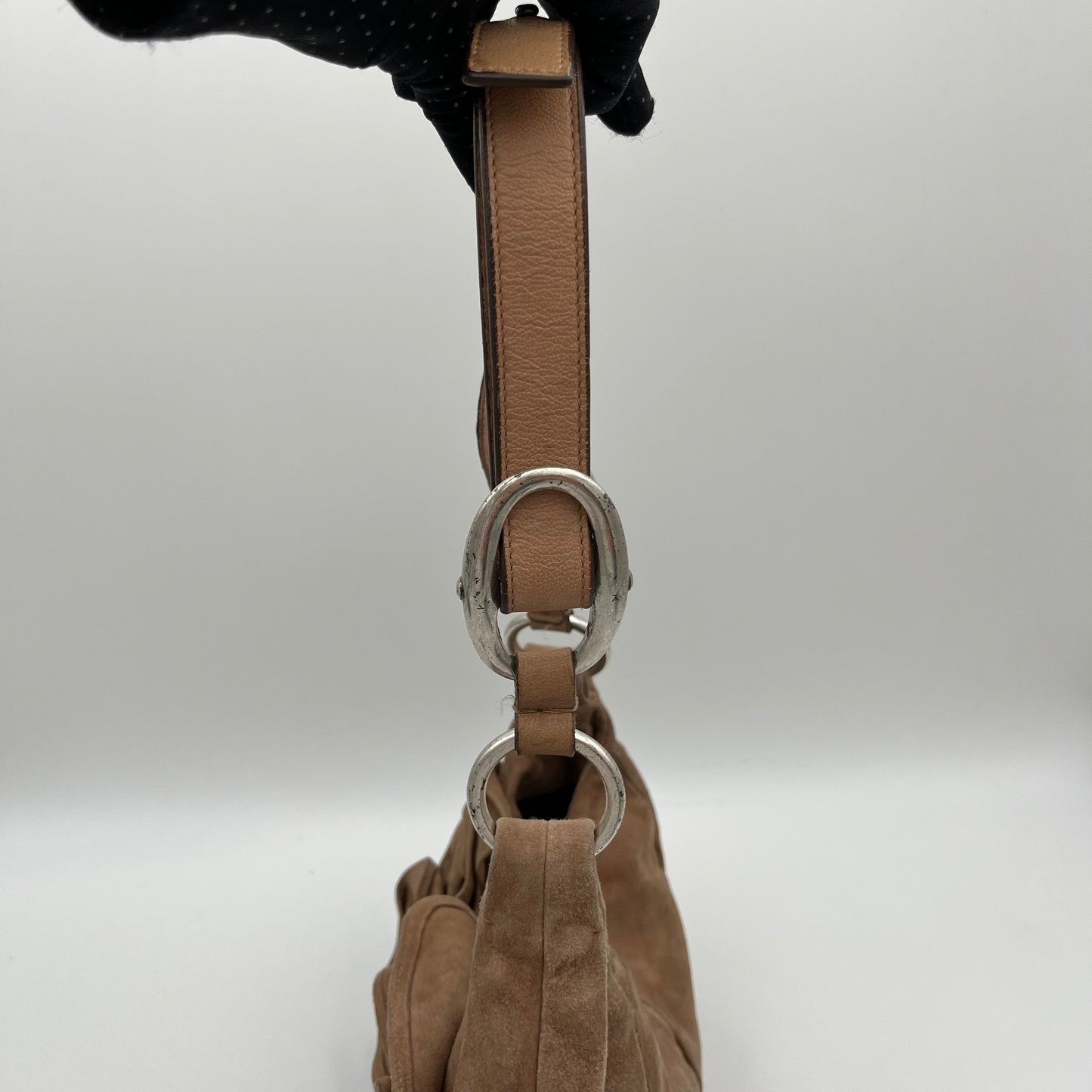 YSL Light Brown Suede Nadja Rose Petal Hobo Bag