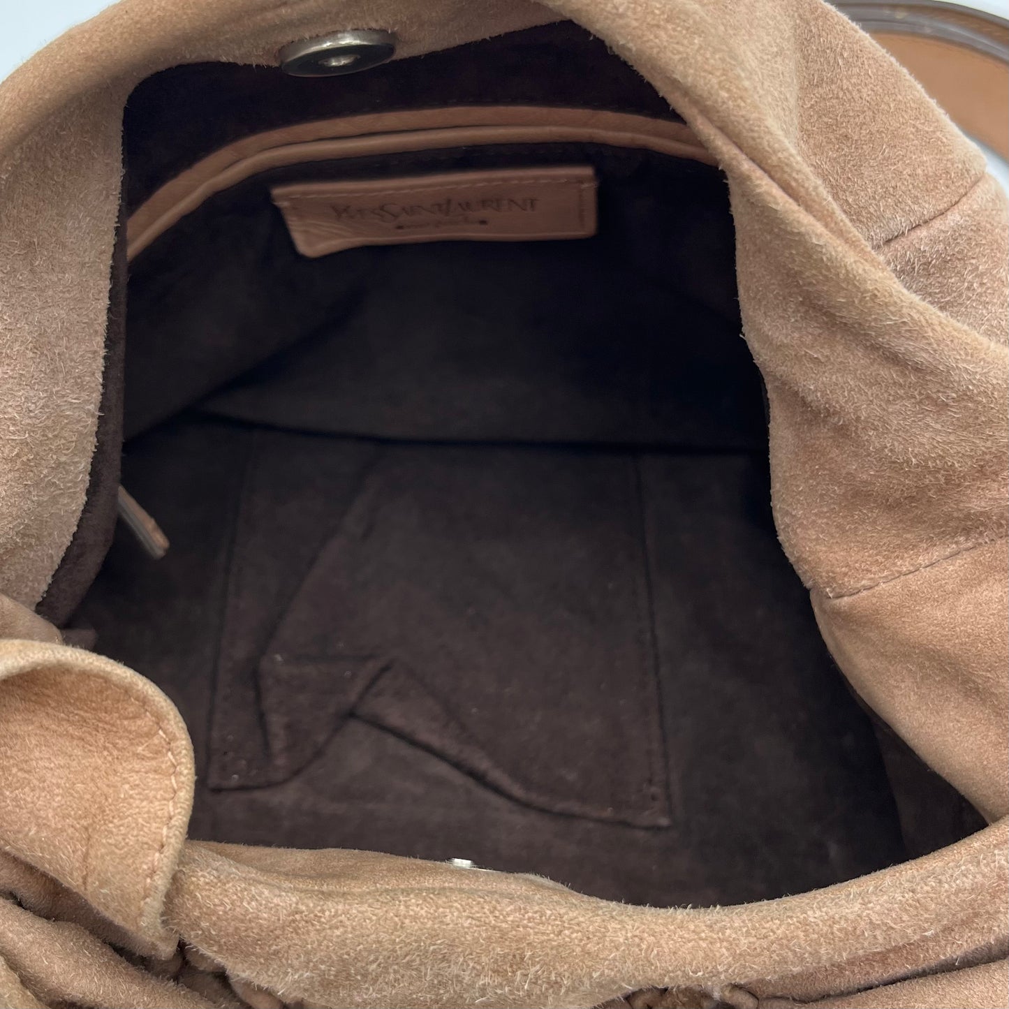 YSL Light Brown Suede Nadja Rose Petal Hobo Bag