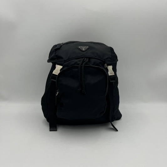 Prada Black Nylon Double Buckle Small Backpack