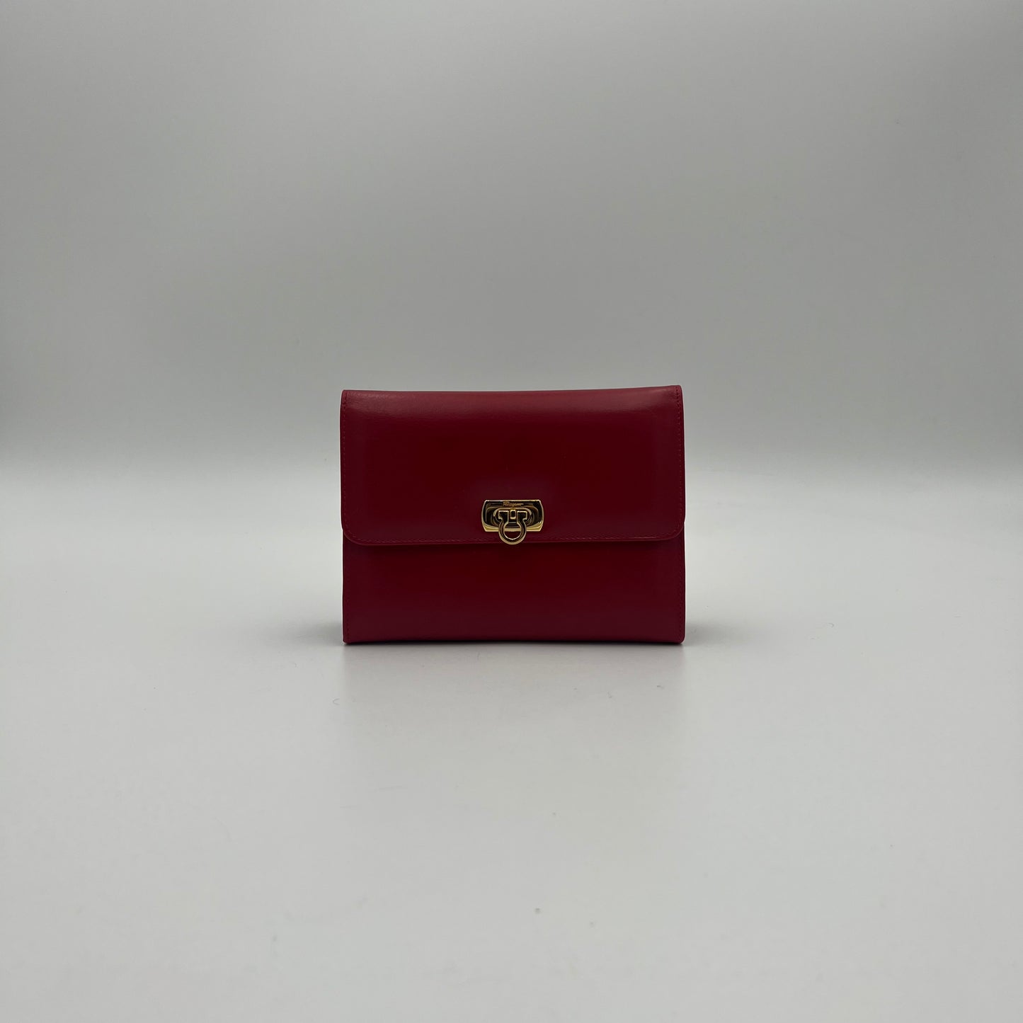 Salvatore Ferragamo Red Leather Gancini Vanity Clutch GHW