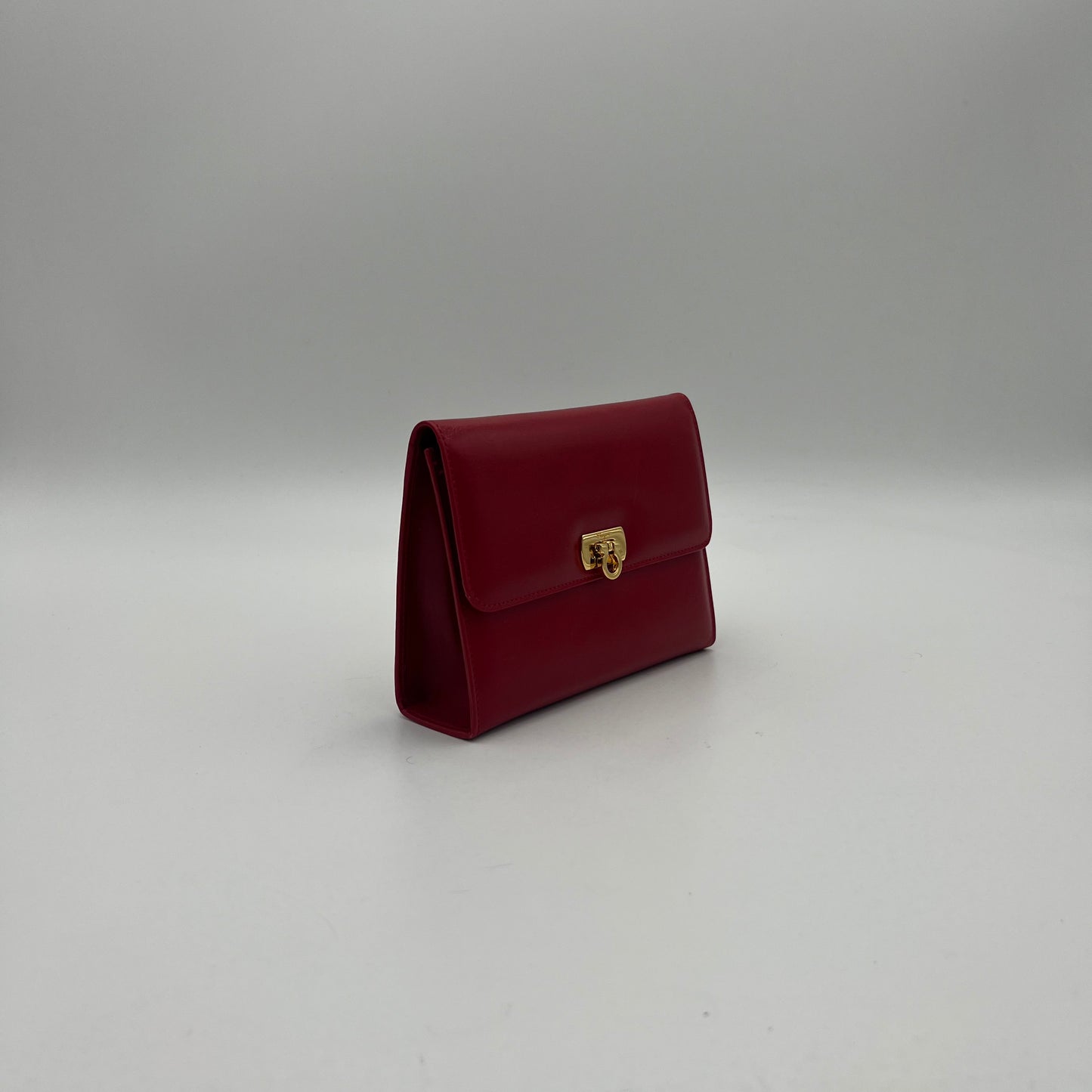 Salvatore Ferragamo Red Leather Gancini Vanity Clutch GHW