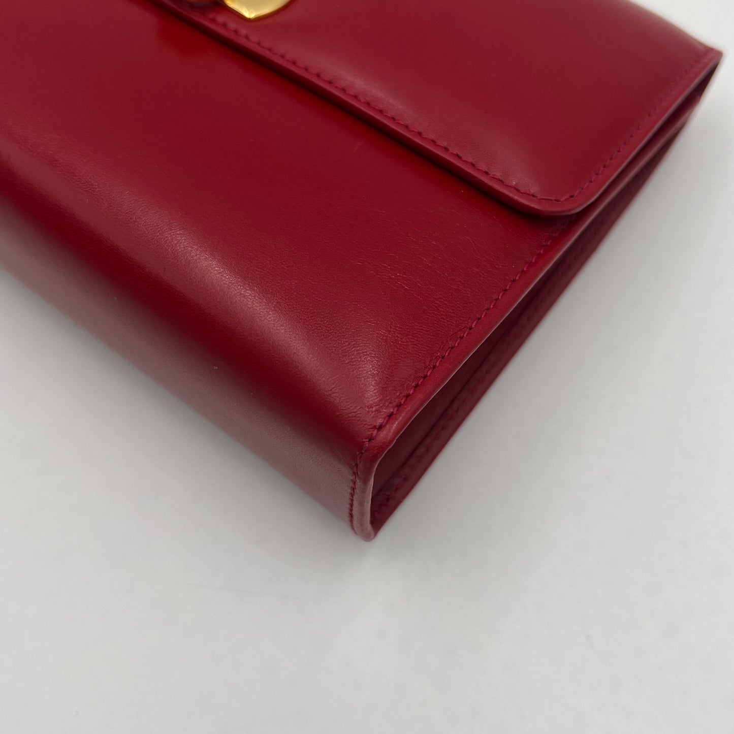 Salvatore Ferragamo Red Leather Gancini Vanity Clutch GHW