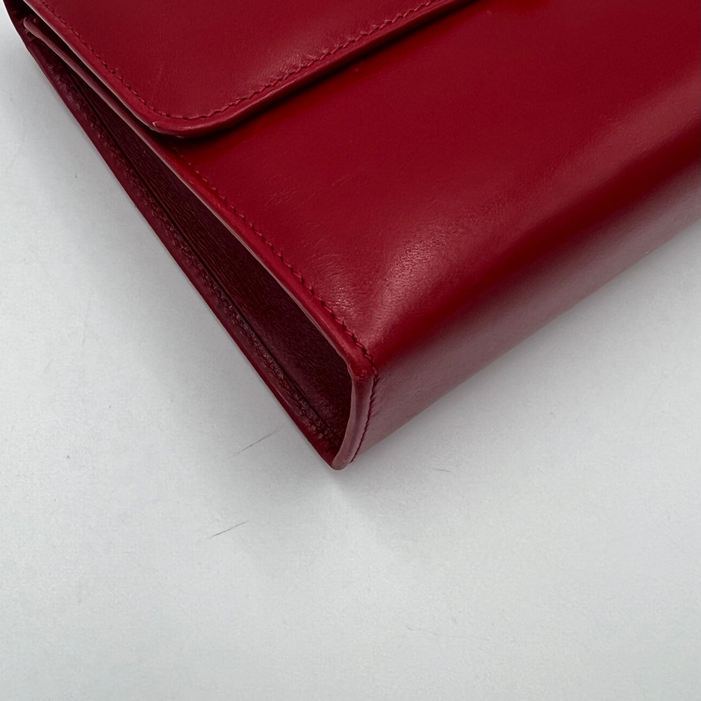 Salvatore Ferragamo Red Leather Gancini Vanity Clutch GHW