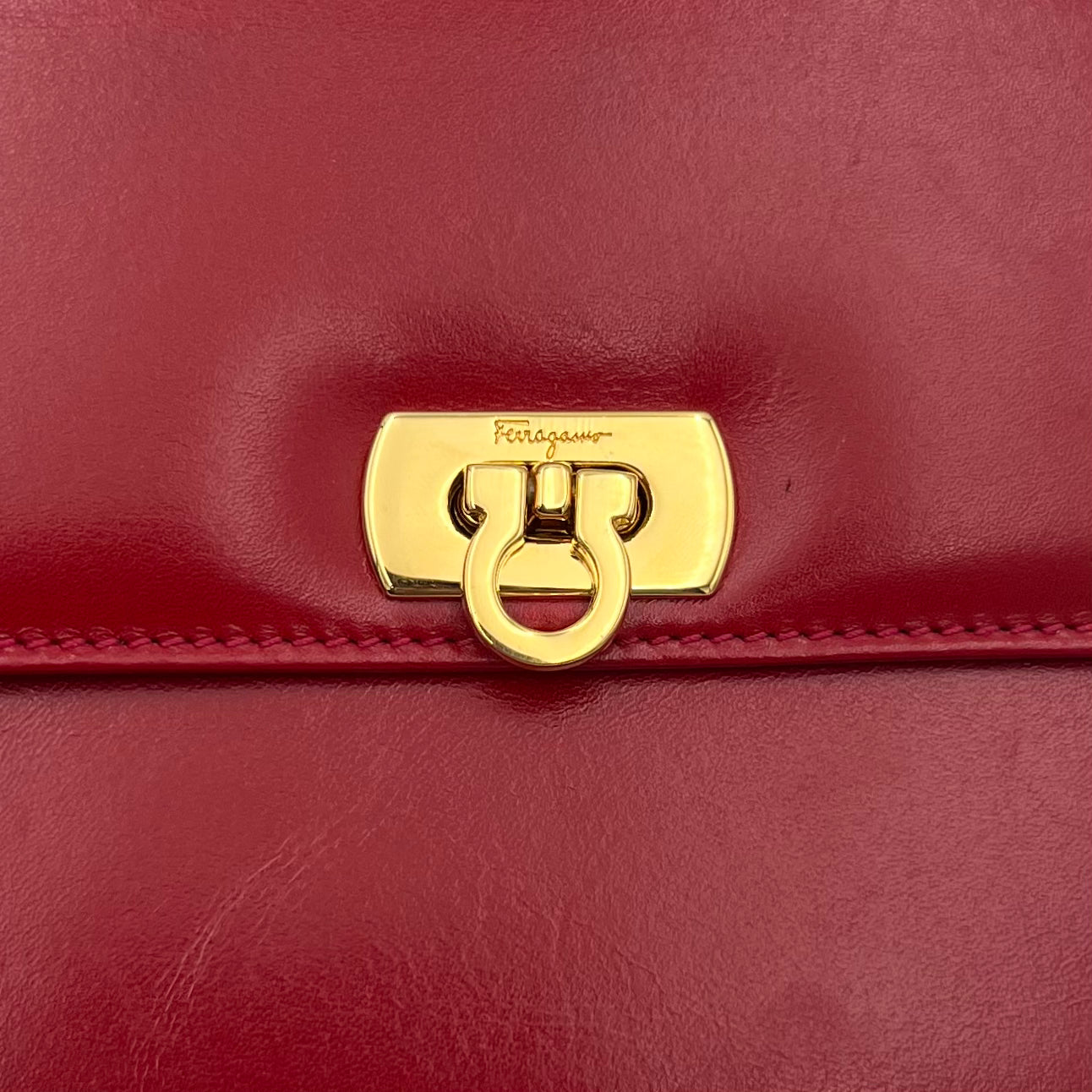 Salvatore Ferragamo Red Leather Gancini Vanity Clutch GHW
