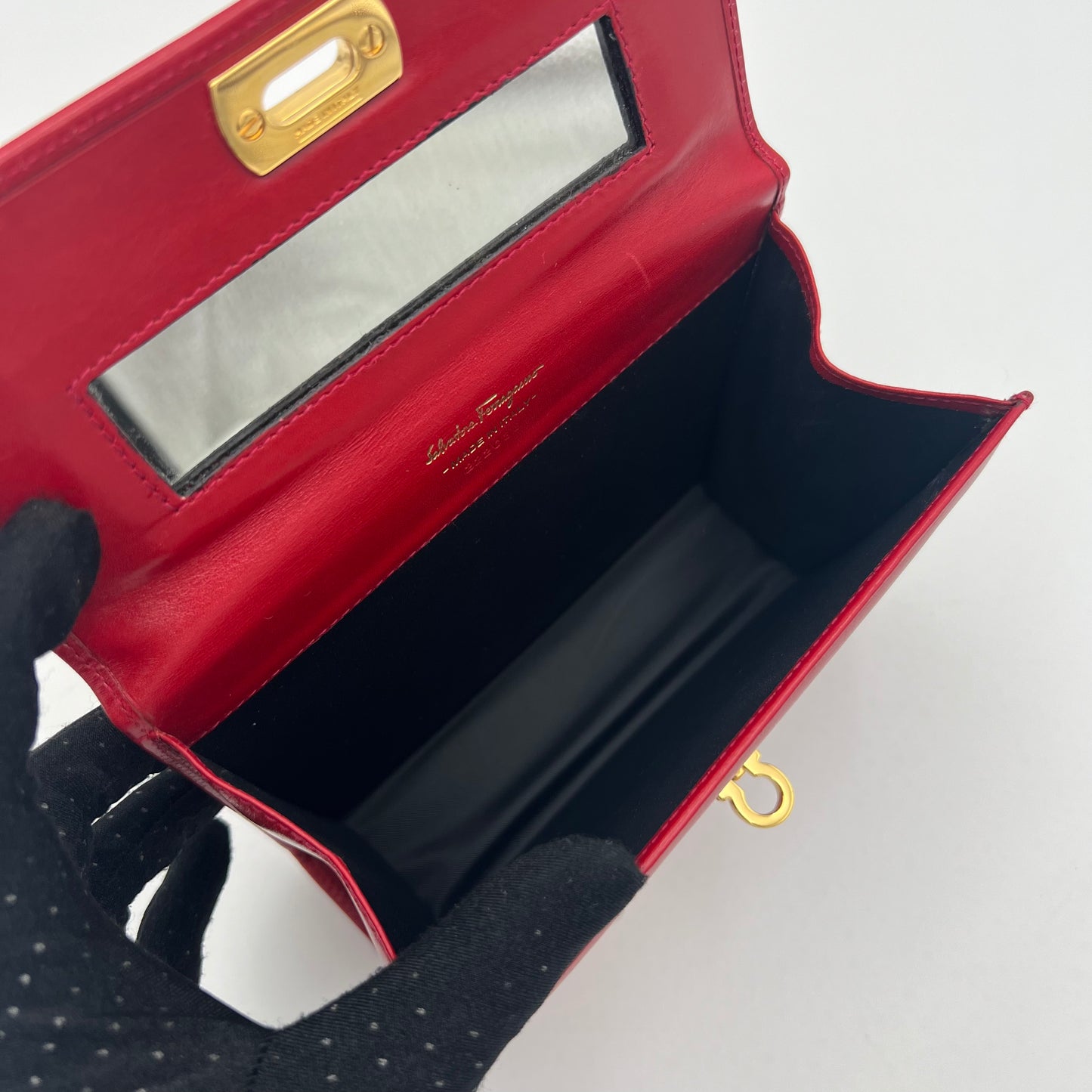 Salvatore Ferragamo Red Leather Gancini Vanity Clutch GHW