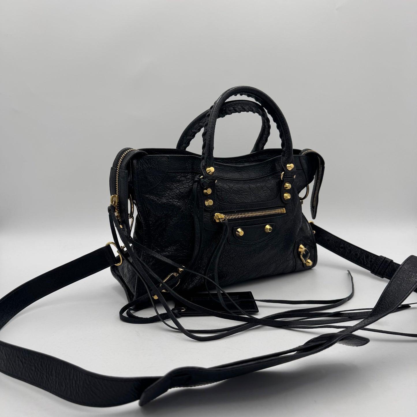 Balenciaga Black Leather Small City GHW
