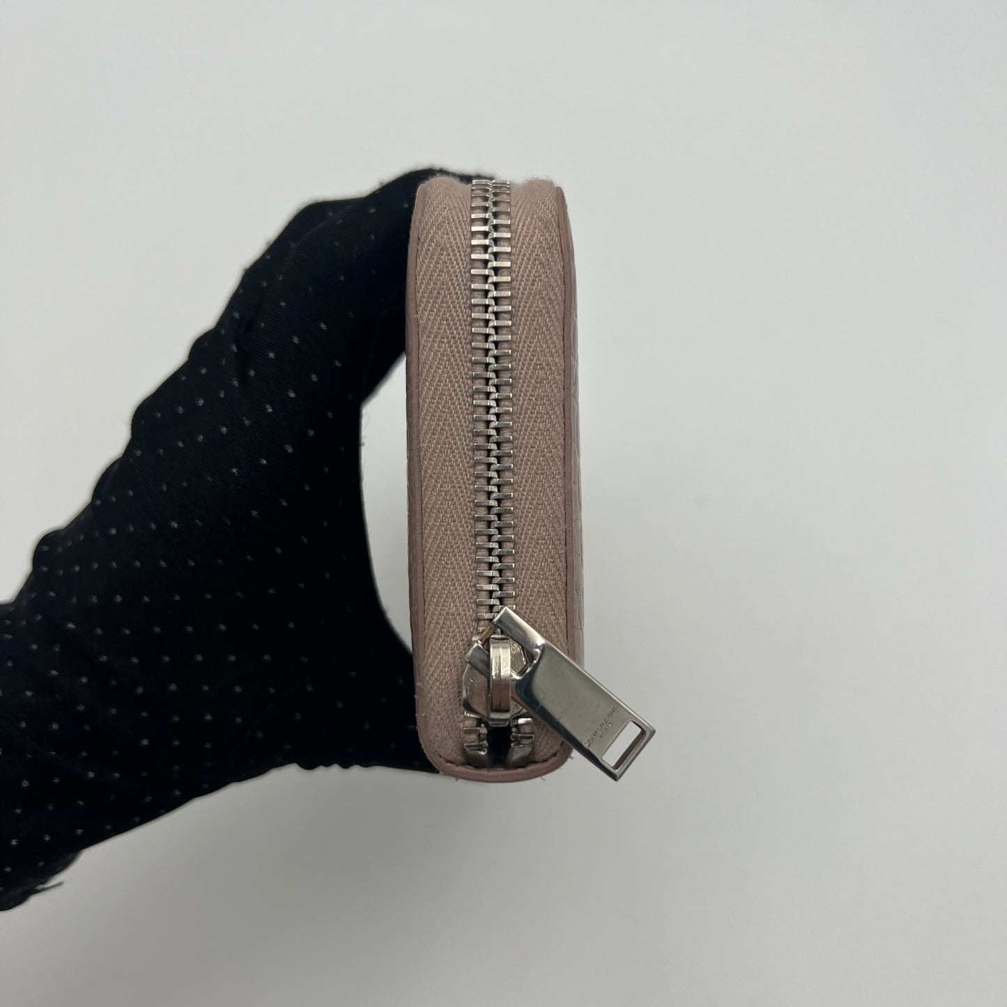 YSL Blush Gray Croc Embossed Cassandre Zip Around Long Wallet