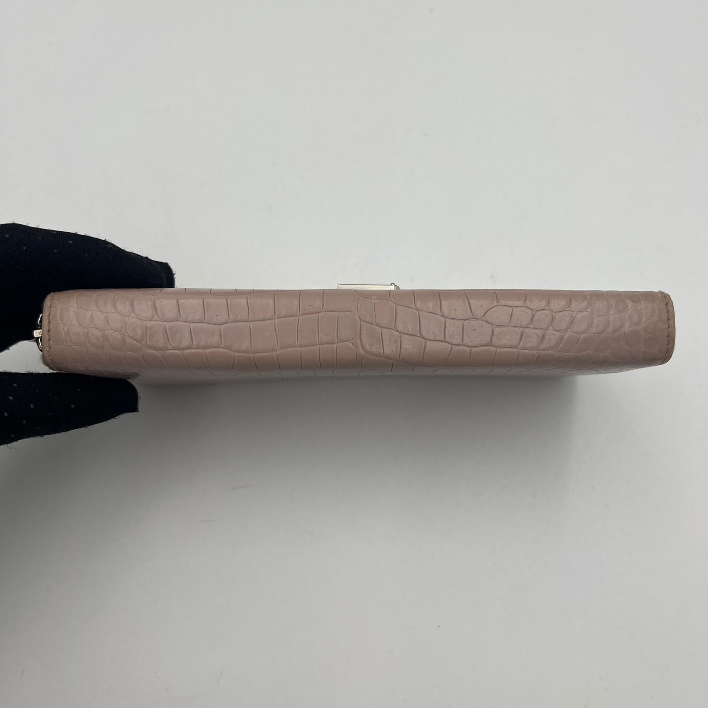 YSL Blush Gray Croc Embossed Cassandre Zip Around Long Wallet