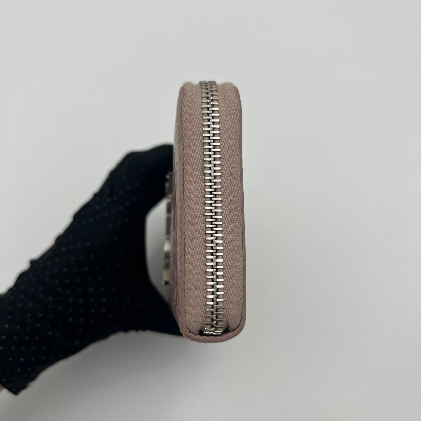 YSL Blush Gray Croc Embossed Cassandre Zip Around Long Wallet