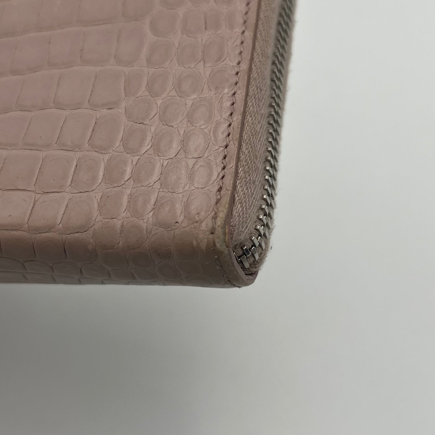YSL Blush Gray Croc Embossed Cassandre Zip Around Long Wallet