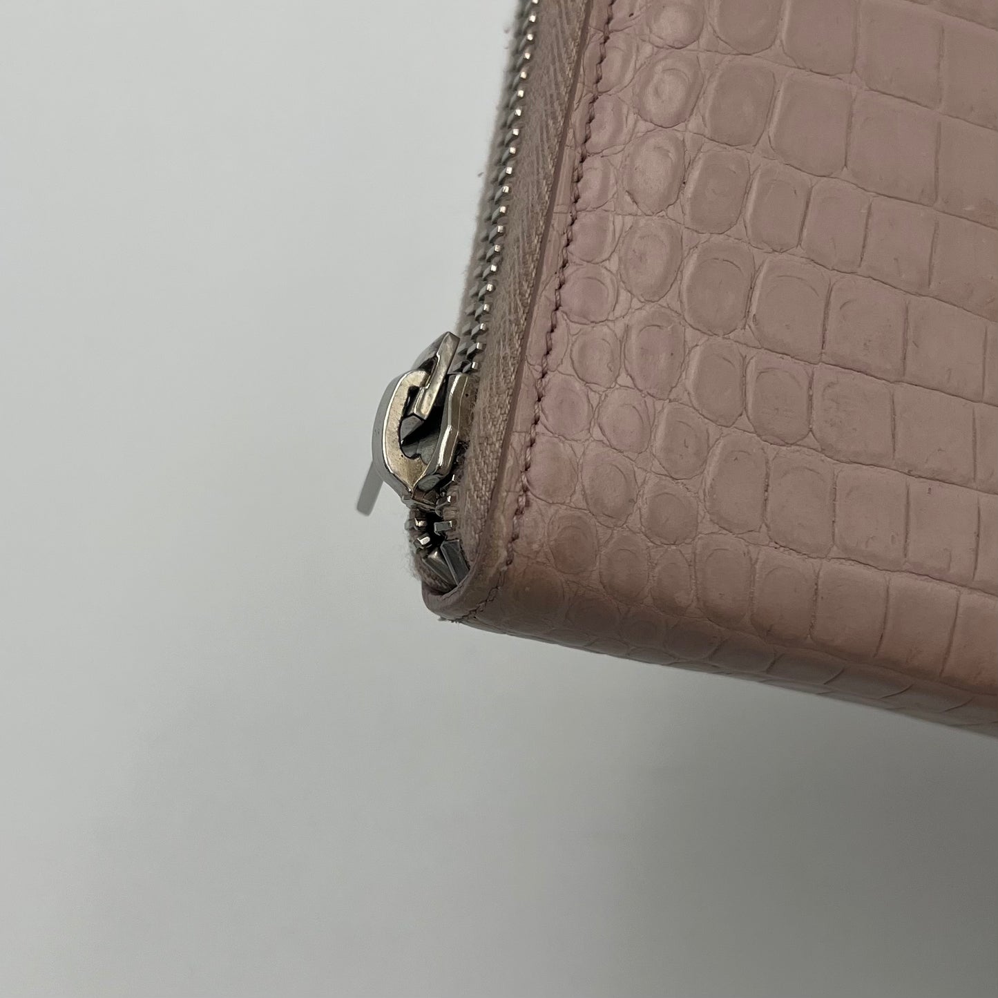 YSL Blush Gray Croc Embossed Cassandre Zip Around Long Wallet