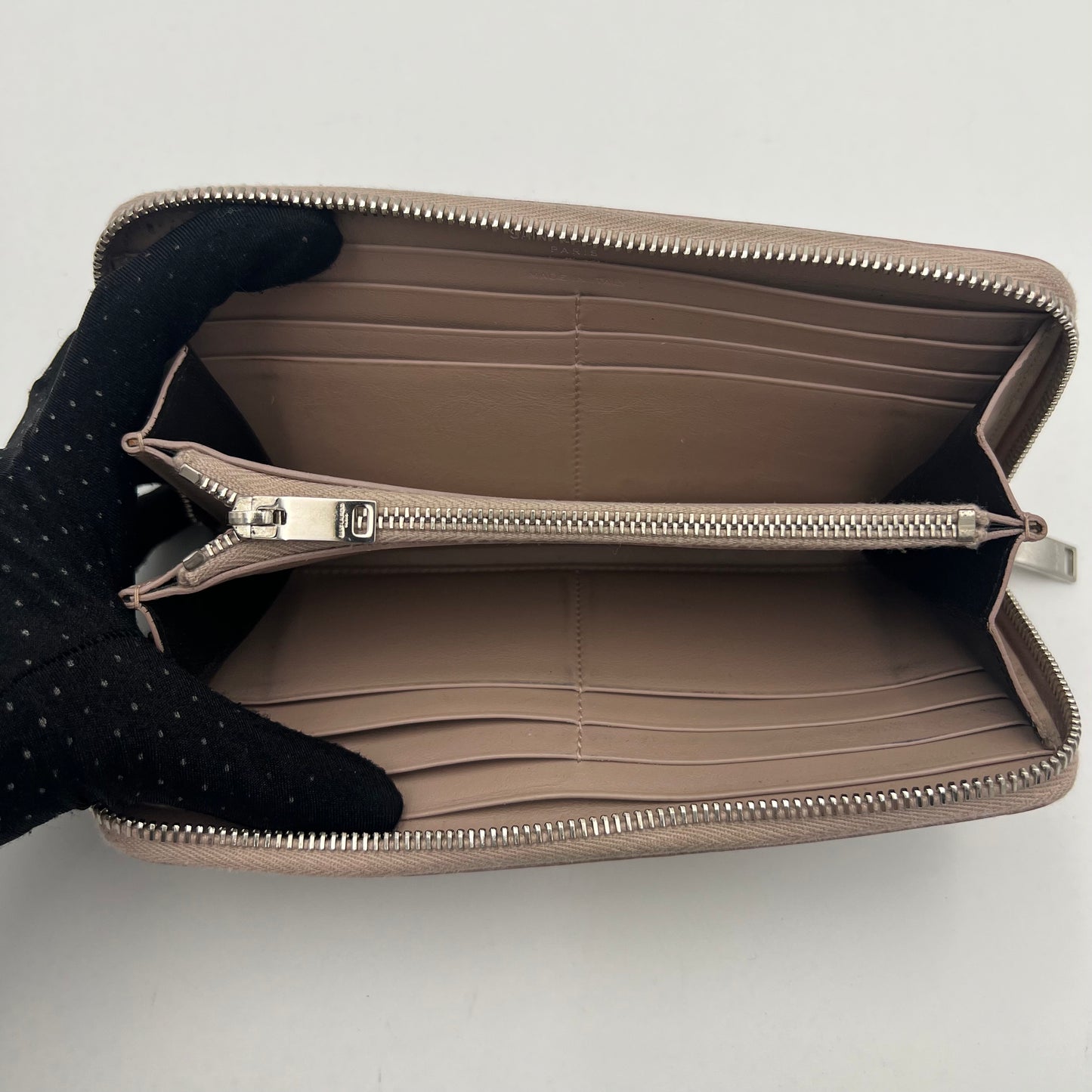 YSL Blush Gray Croc Embossed Cassandre Zip Around Long Wallet