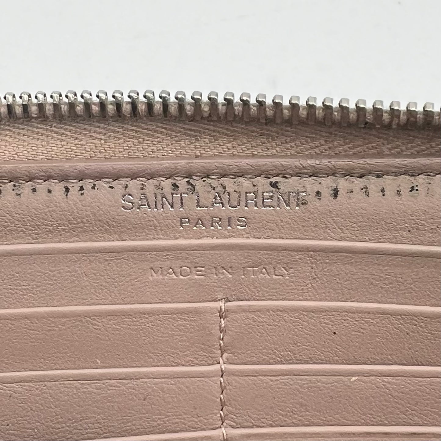 YSL Blush Gray Croc Embossed Cassandre Zip Around Long Wallet