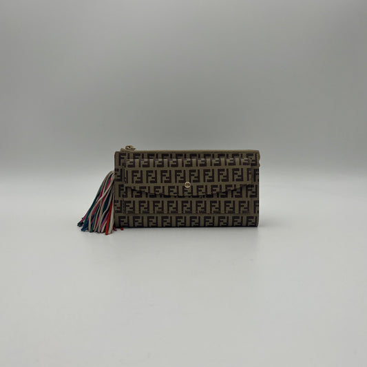 Fendi Brown Zucchino Coated Canvas Multicolor Tassel Long Wallet