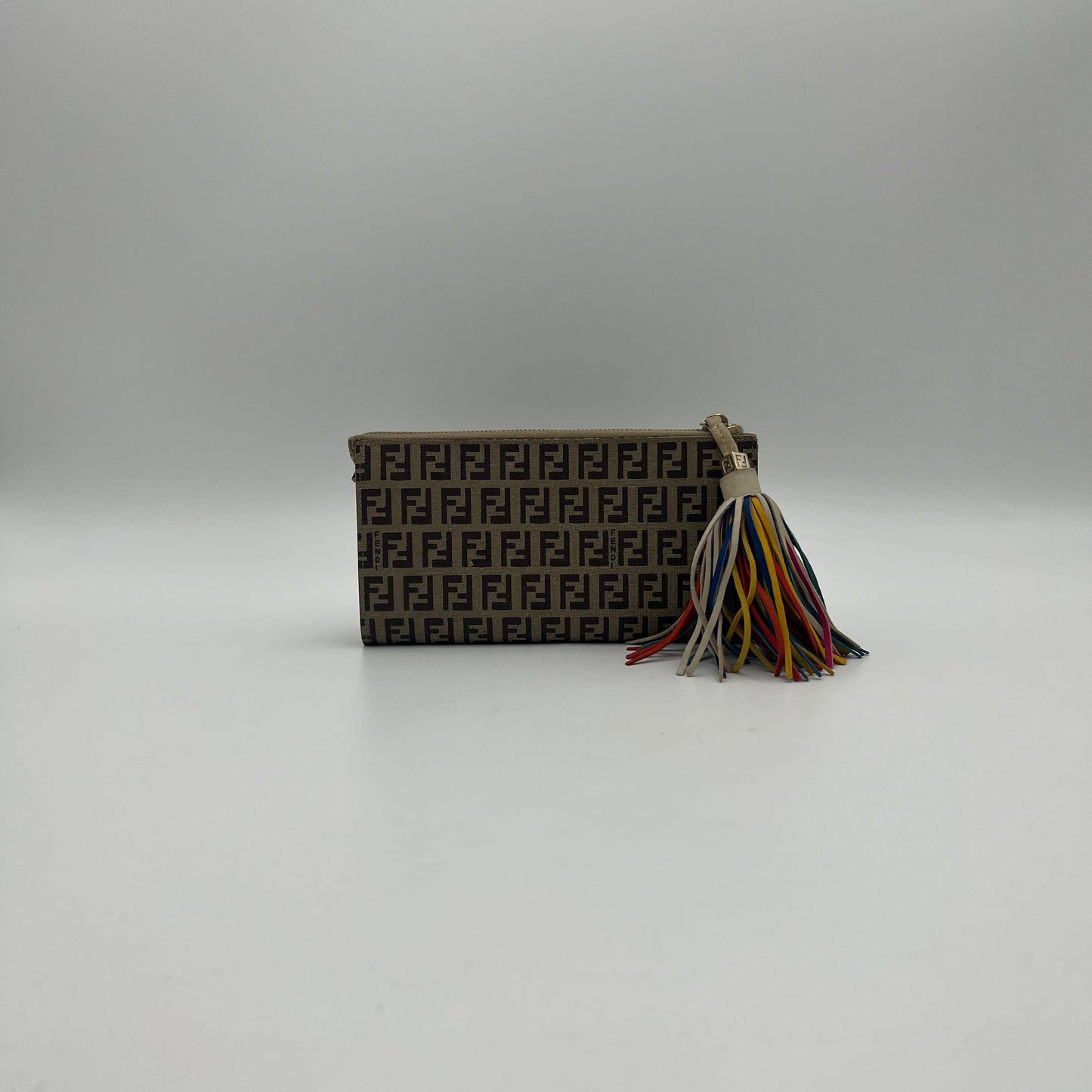 Fendi Brown Zucchino Coated Canvas Multicolor Tassel Long Wallet