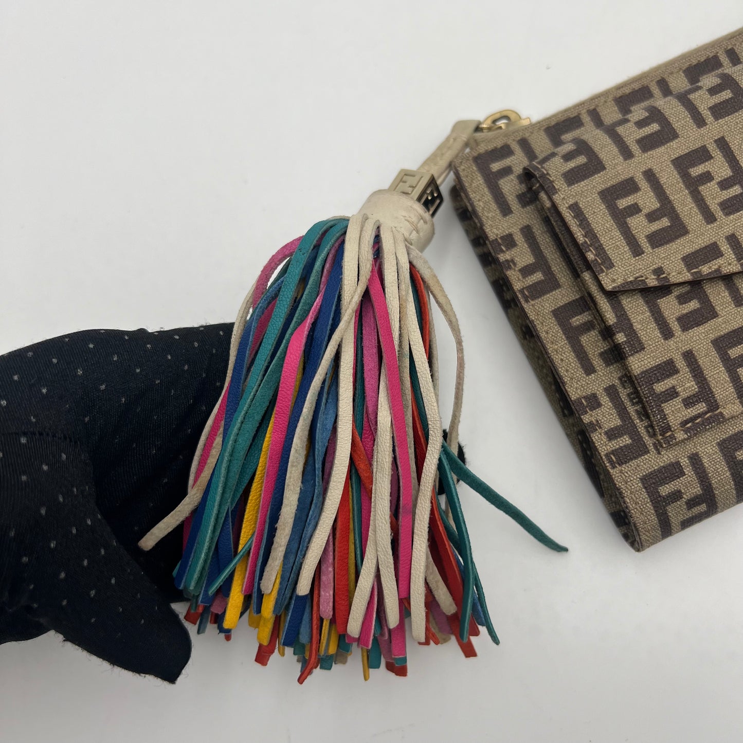 Fendi Brown Zucchino Coated Canvas Multicolor Tassel Long Wallet