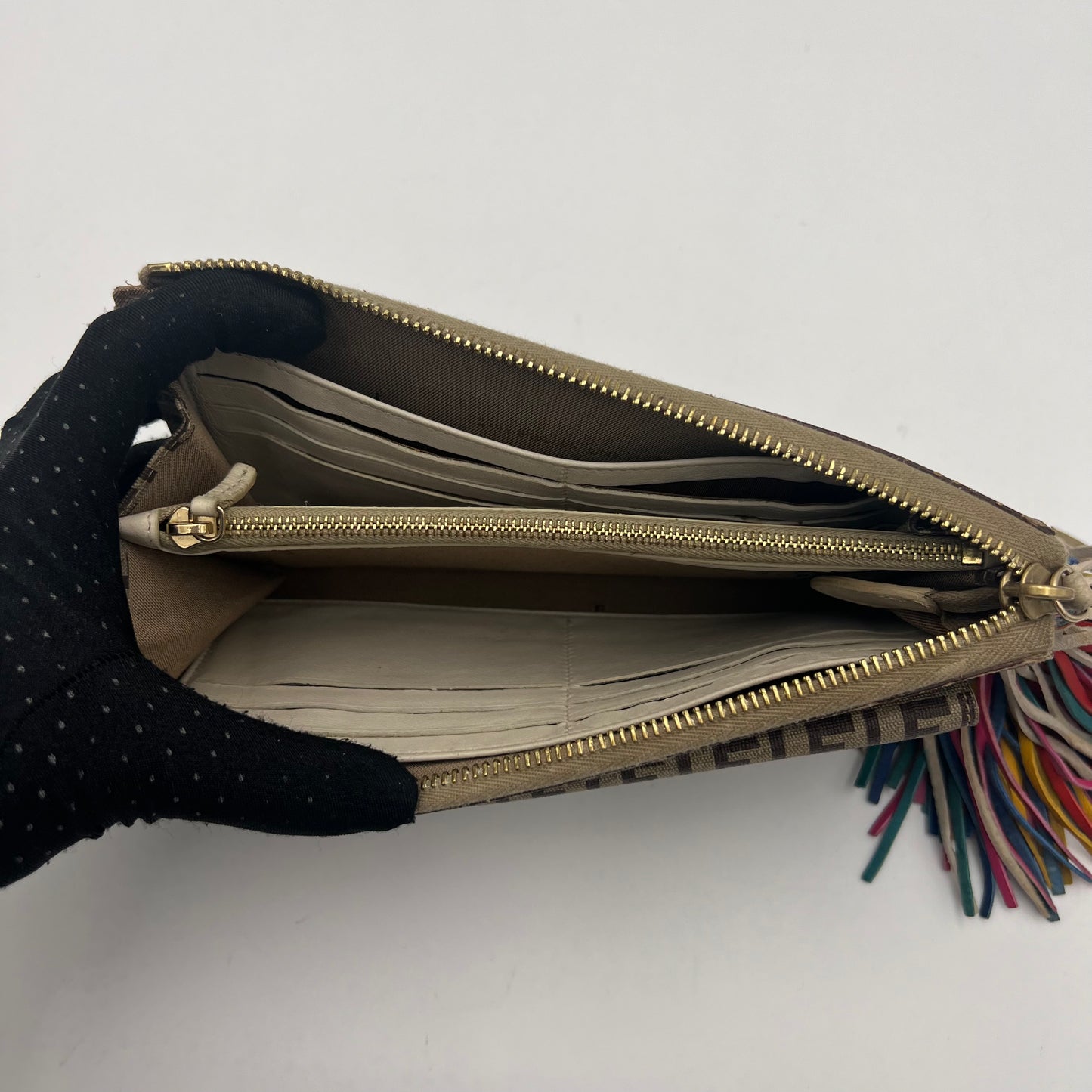 Fendi Brown Zucchino Coated Canvas Multicolor Tassel Long Wallet