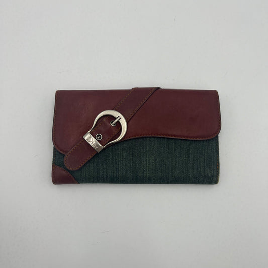 Christian Dior Denim and Burgundy Leather Gaucho Saddle Long Wallet