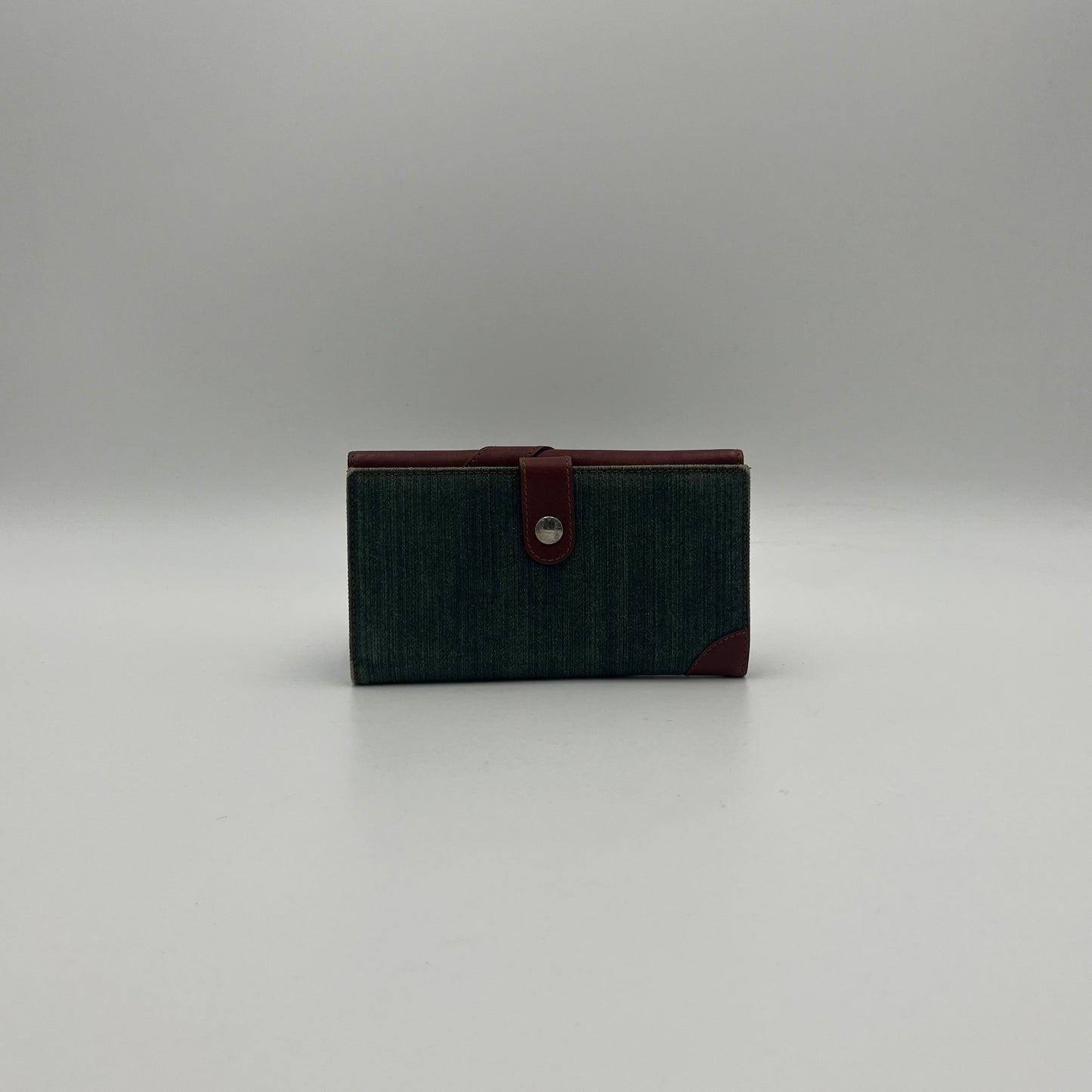 Christian Dior Denim and Burgundy Leather Gaucho Saddle Long Wallet
