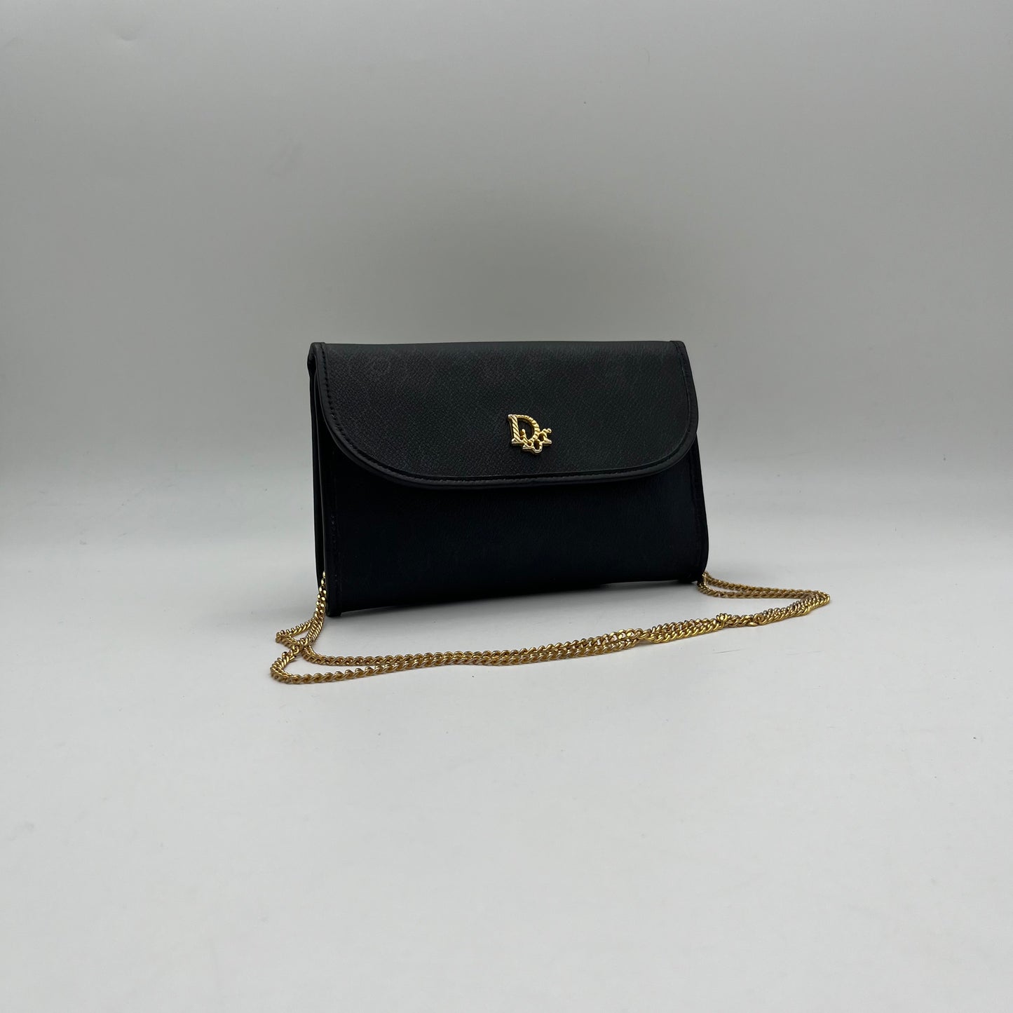 Christian Dior Black Honeycomb Logo Small Flap Chain Bag