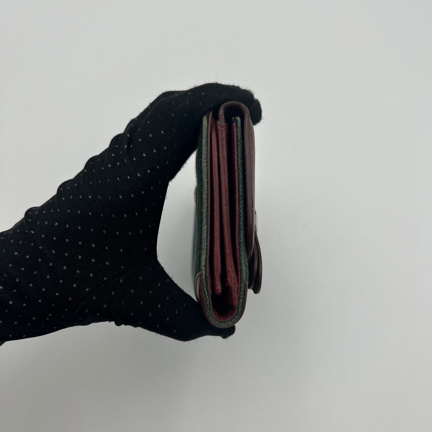 Christian Dior Denim and Burgundy Leather Gaucho Saddle Long Wallet