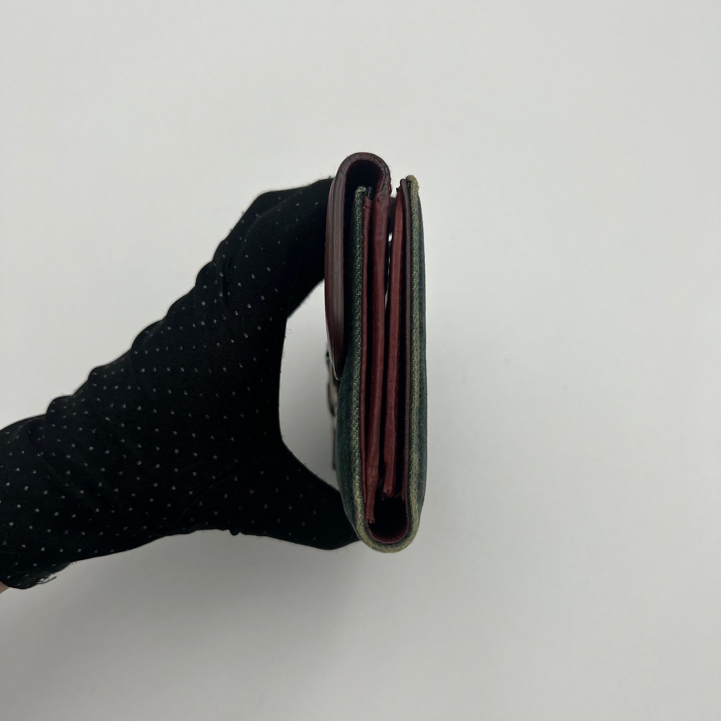 Christian Dior Denim and Burgundy Leather Gaucho Saddle Long Wallet