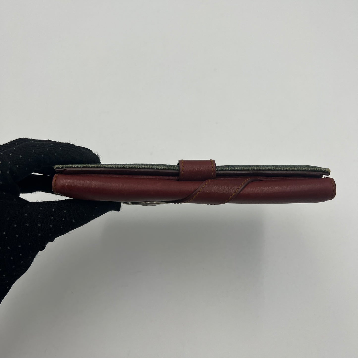Christian Dior Denim and Burgundy Leather Gaucho Saddle Long Wallet