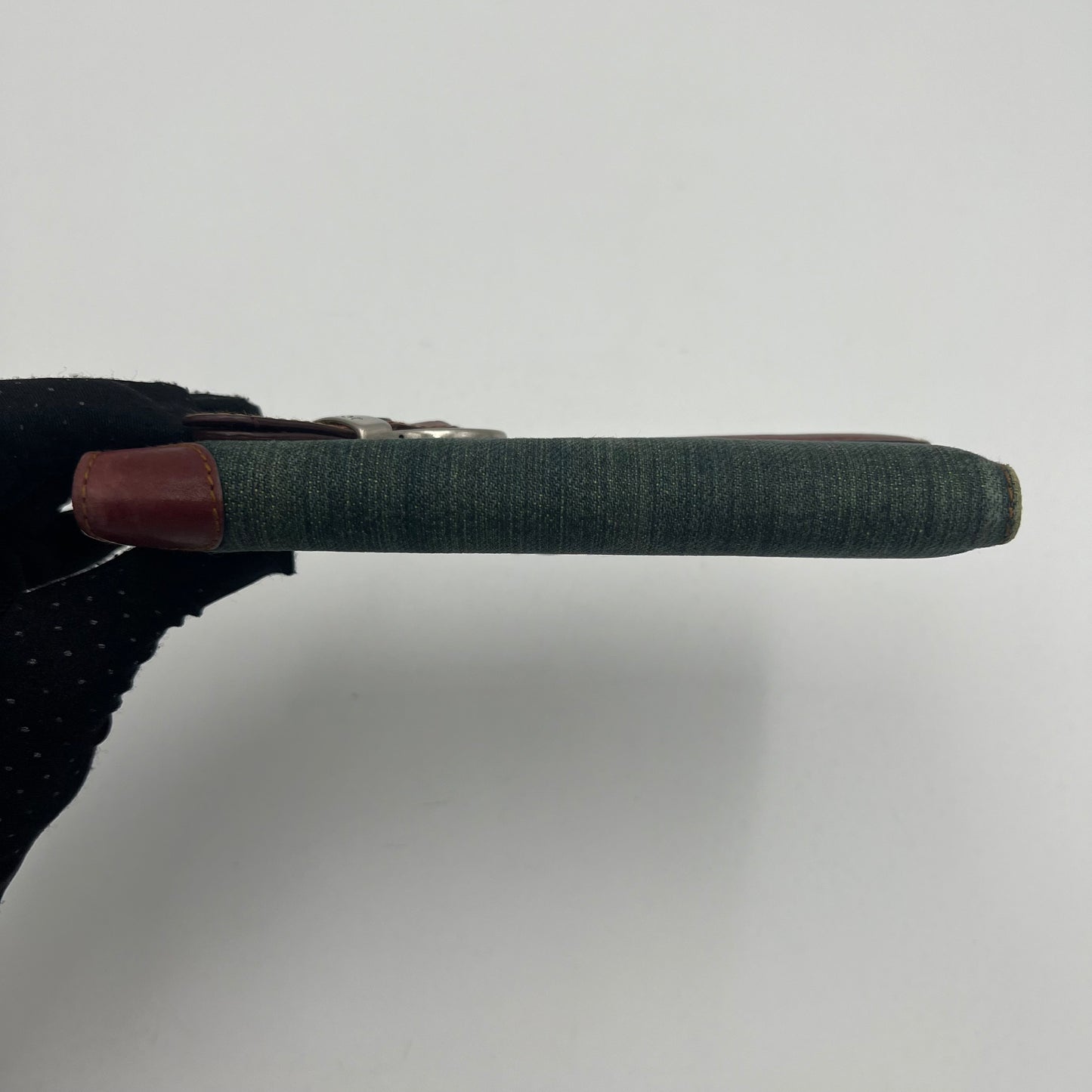 Christian Dior Denim and Burgundy Leather Gaucho Saddle Long Wallet