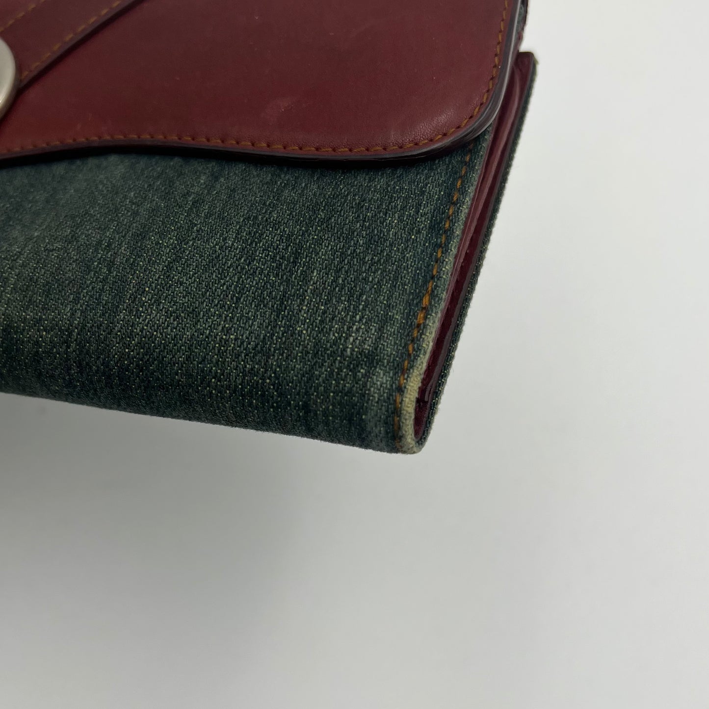 Christian Dior Denim and Burgundy Leather Gaucho Saddle Long Wallet