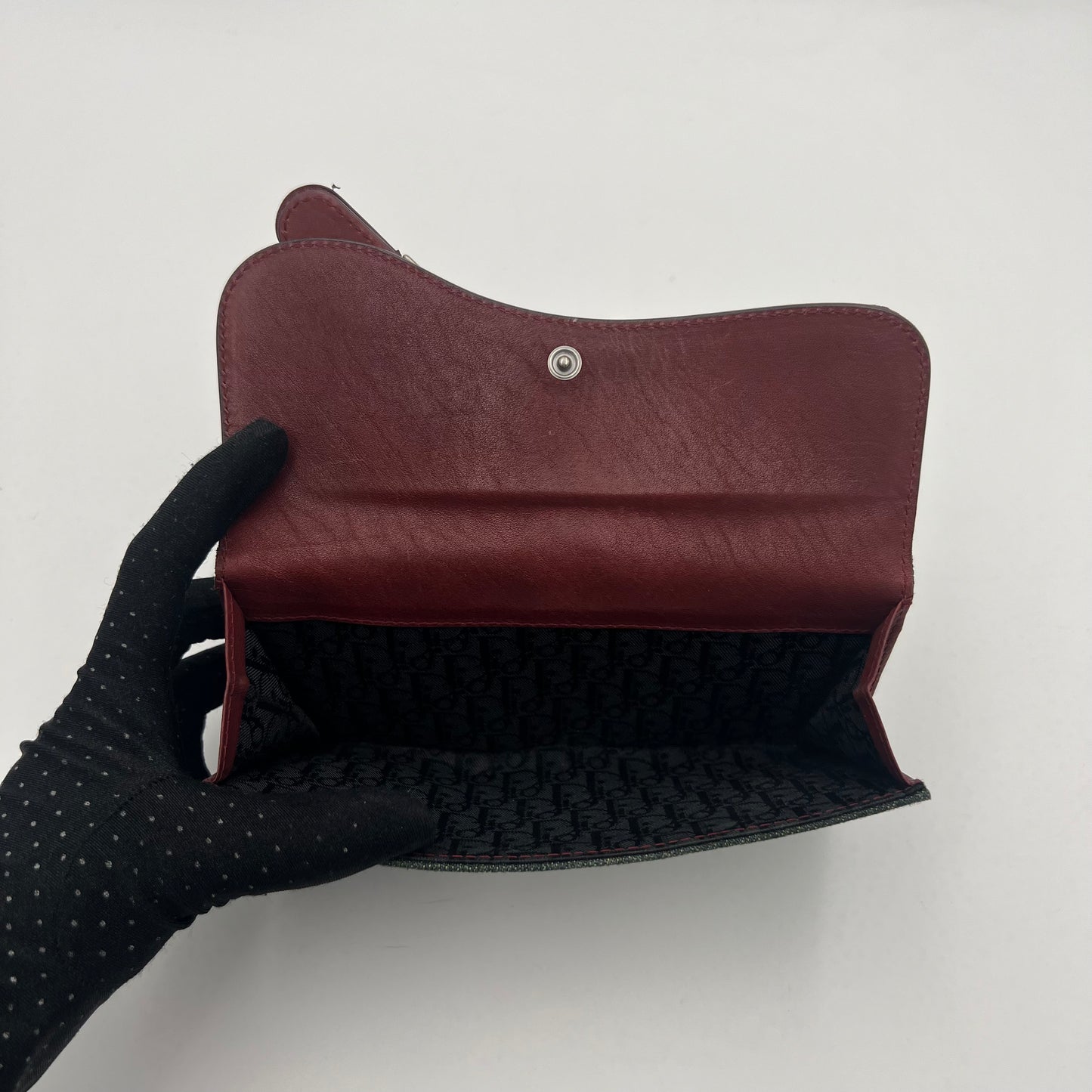 Christian Dior Denim and Burgundy Leather Gaucho Saddle Long Wallet
