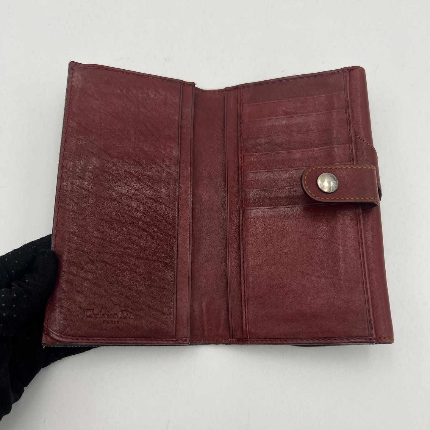 Christian Dior Denim and Burgundy Leather Gaucho Saddle Long Wallet
