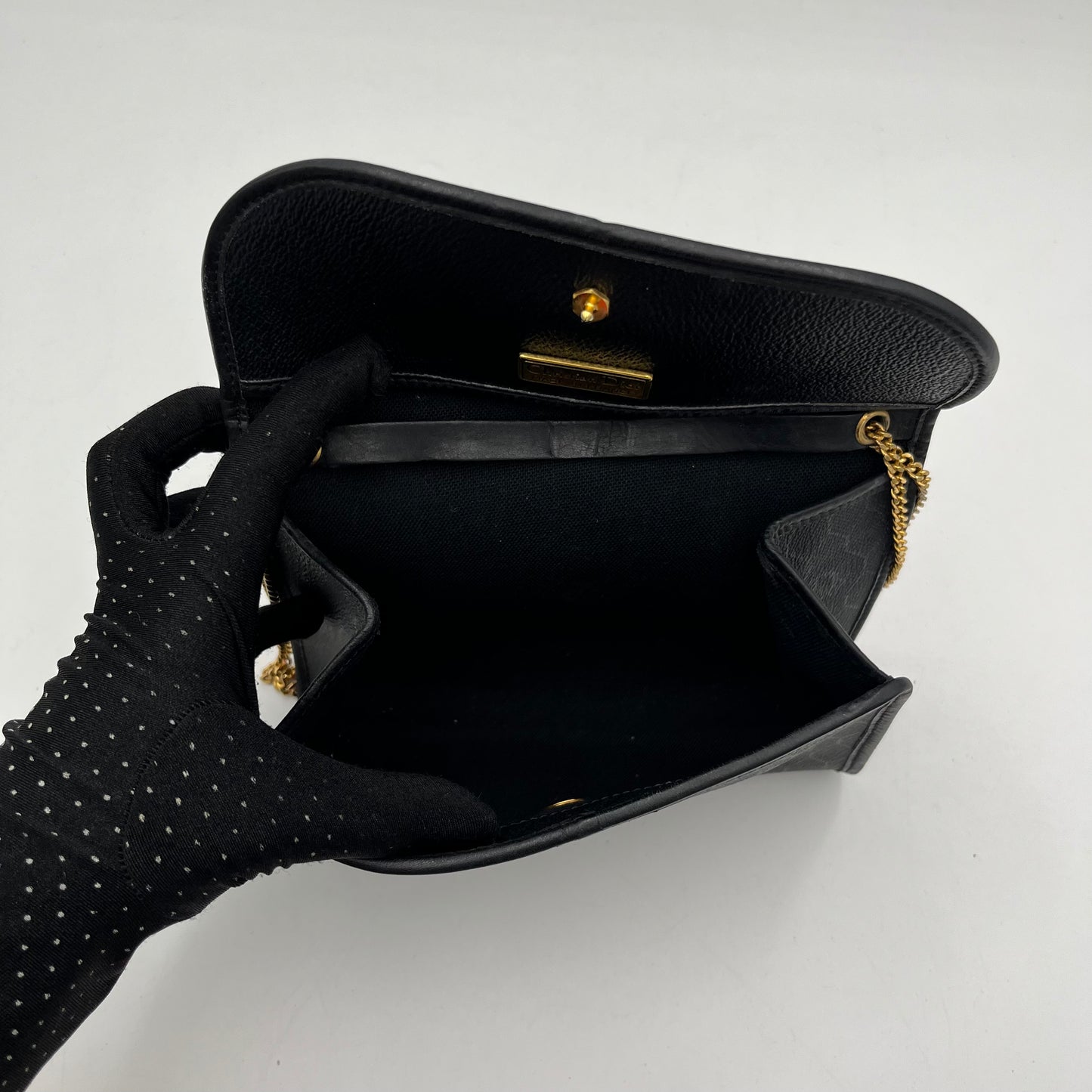 Christian Dior Black Honeycomb Logo Small Flap Chain Bag