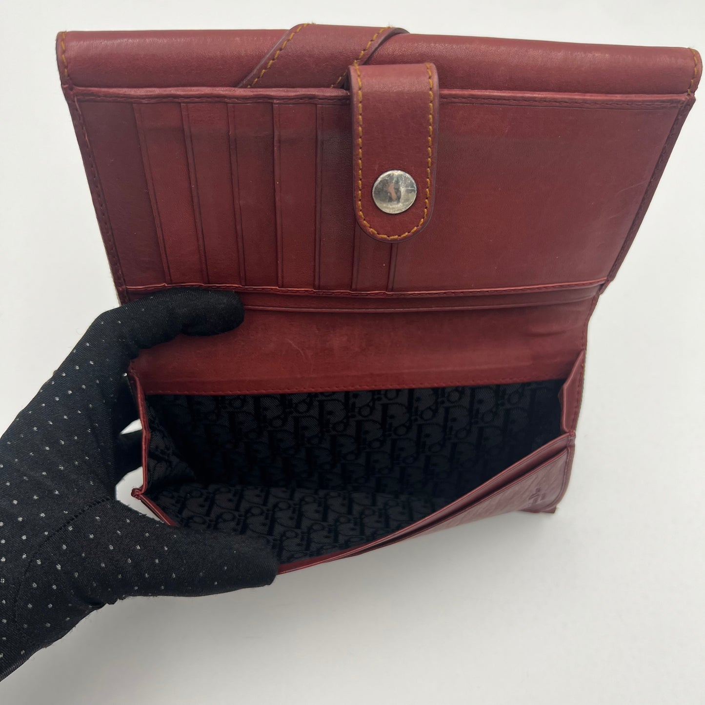 Christian Dior Denim and Burgundy Leather Gaucho Saddle Long Wallet
