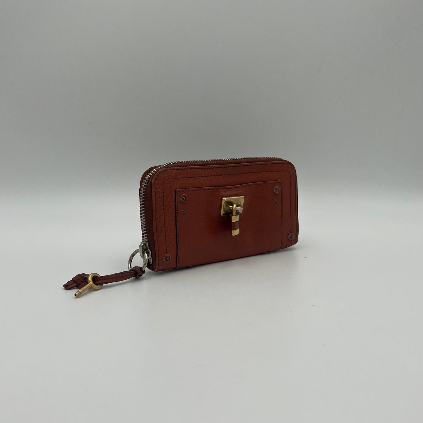 Chloe Orange Leather Paddington Zip Around Long Wallet