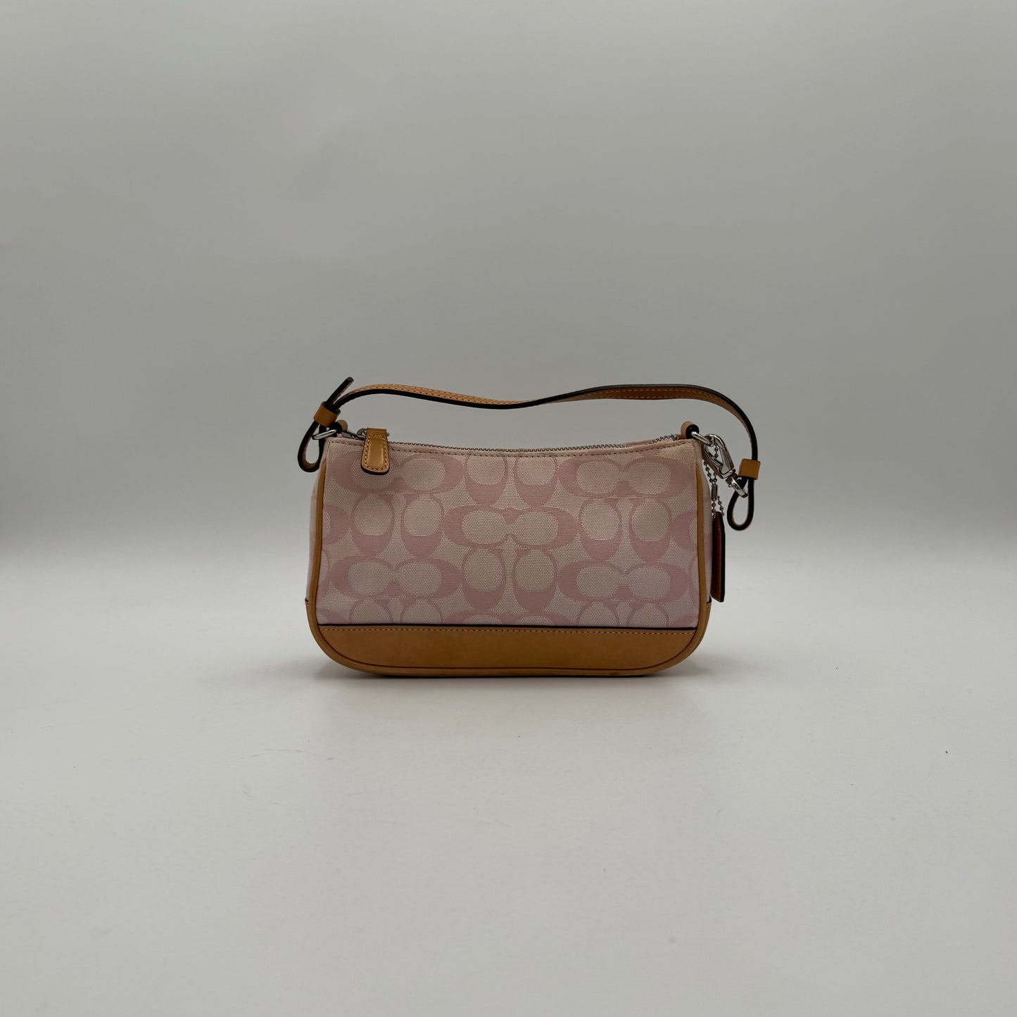 Coach Pink Signature Canvas and Brown Leather Demi Pochette