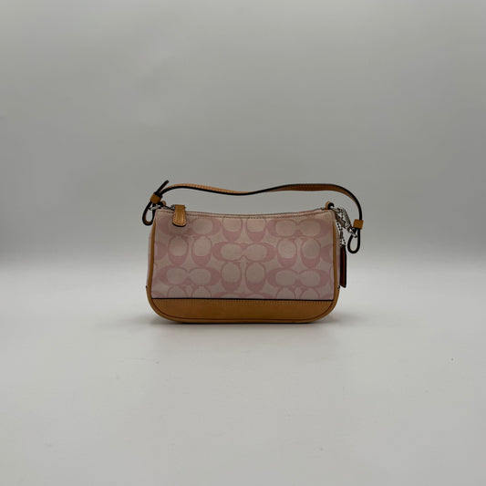 Coach Pink Signature Canvas and Brown Leather Demi Pochette