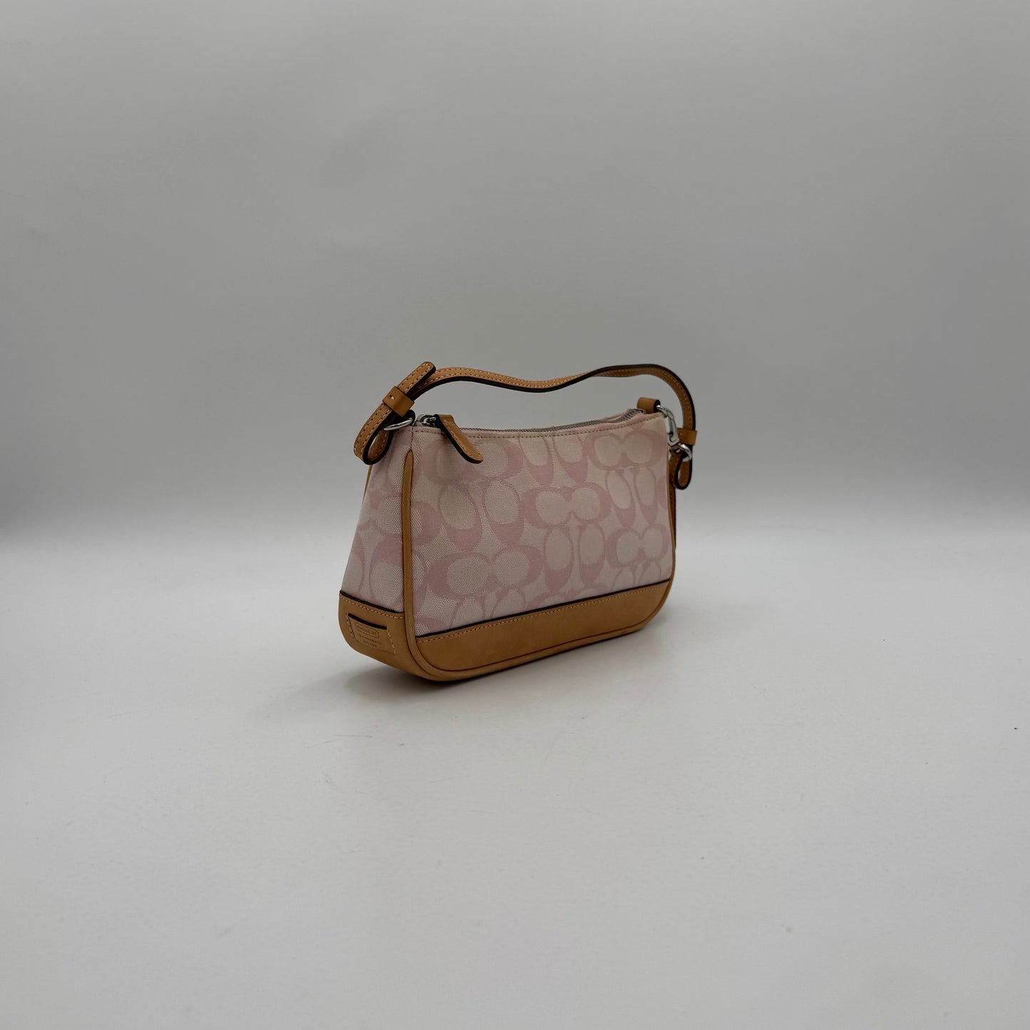 Coach Pink Signature Canvas and Brown Leather Demi Pochette