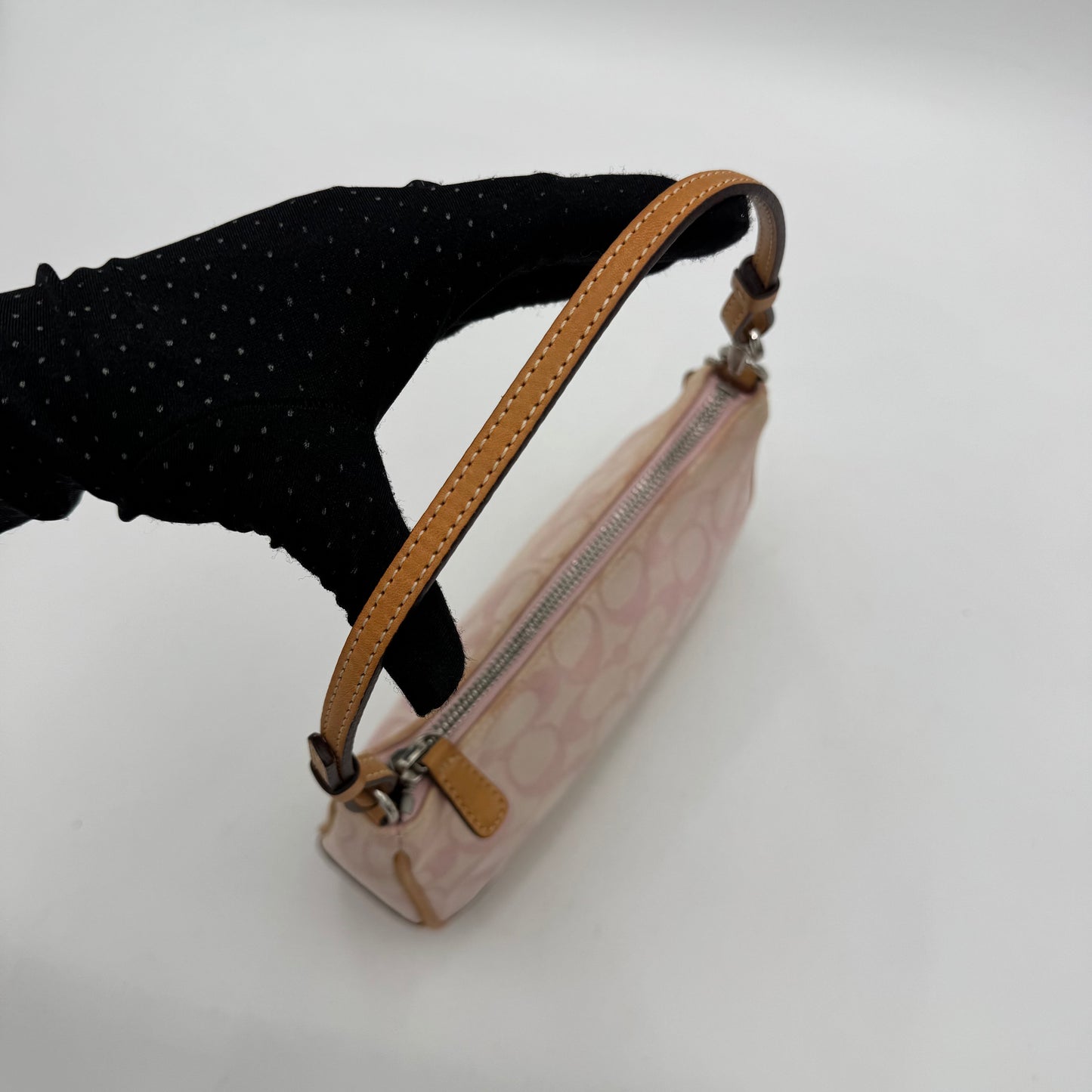 Coach Pink Signature Canvas and Brown Leather Demi Pochette