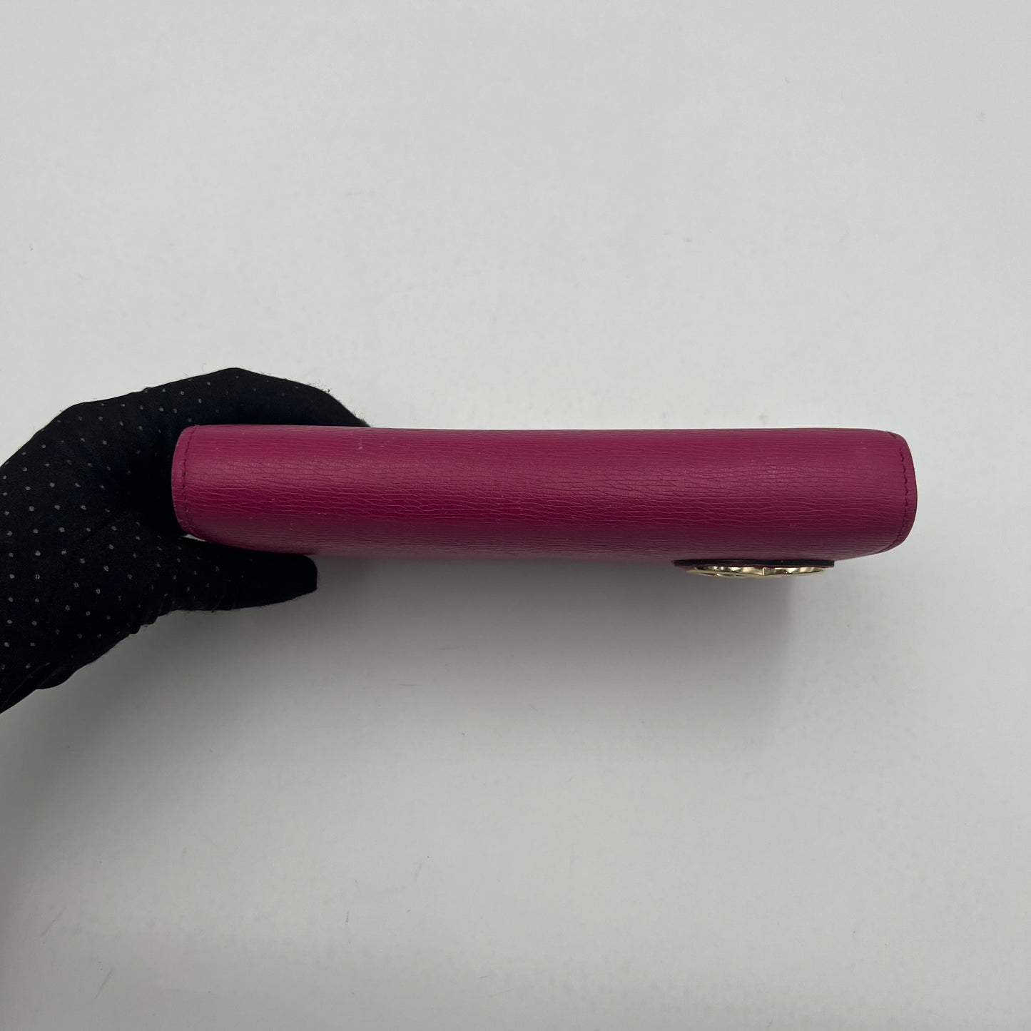 Gucci Magenta Pink Leather Interlocking GG Heart Flap Long Wallet
