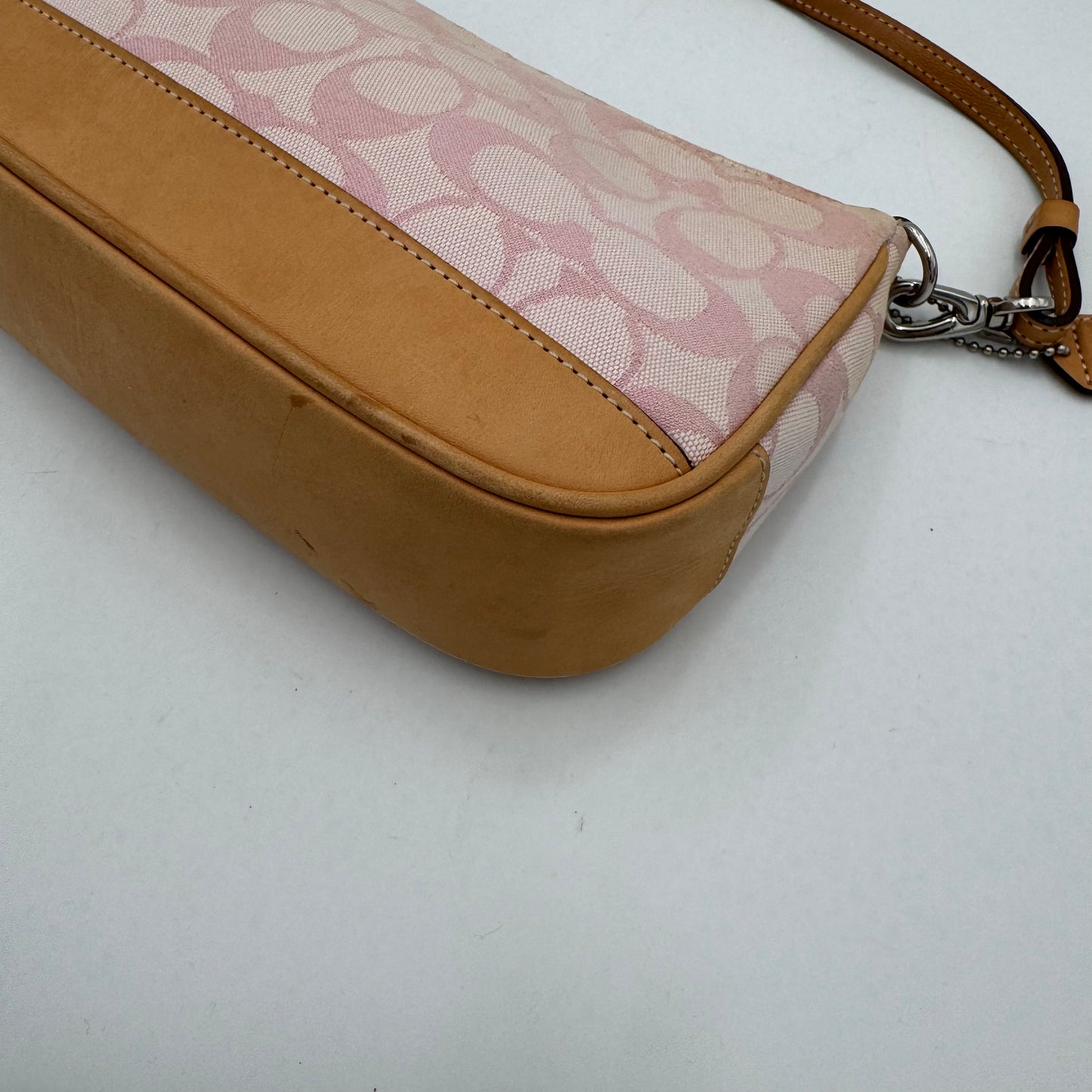 Coach Pink Signature Canvas and Brown Leather Demi Pochette